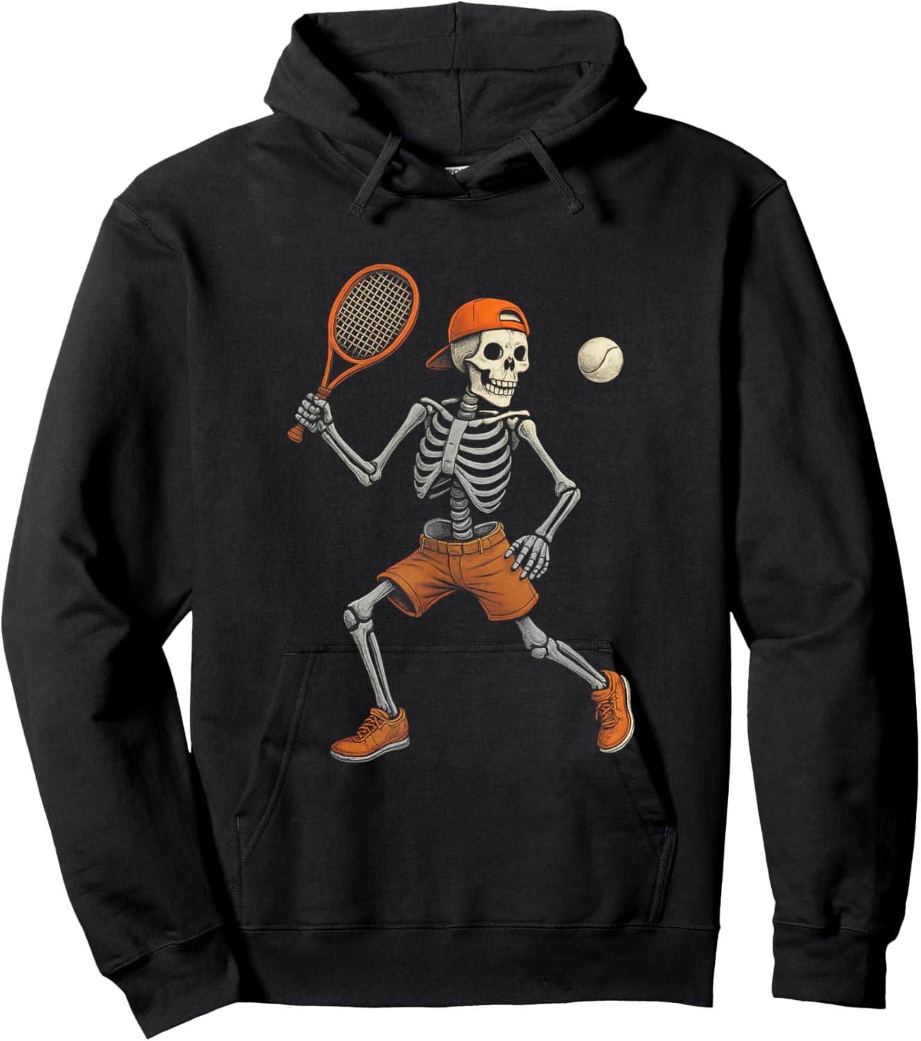 Halloween Skeleton Playing Tennis Spooky Sports Men Boys Hoodie - Hoodie | Black