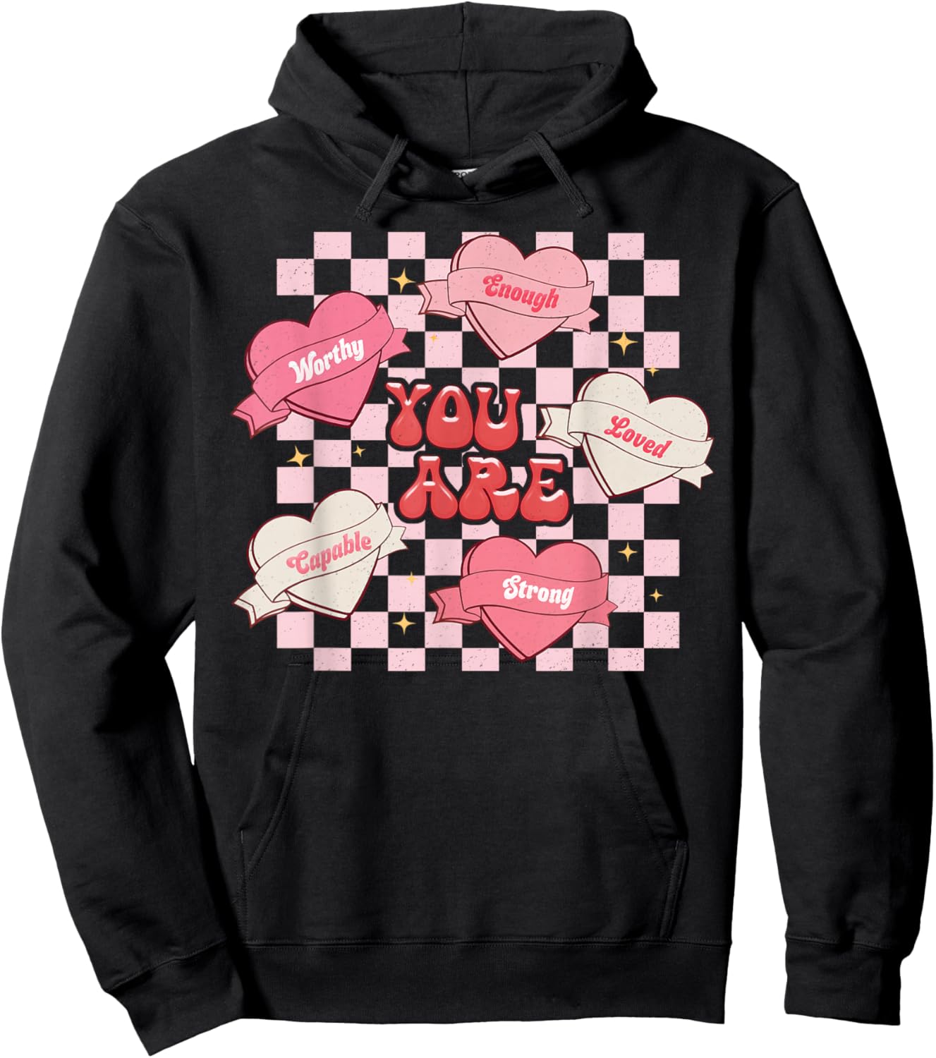 You are Enough Candy Heart Love Valentine Women Teacher Kids Hoodie - Hoodie | Black