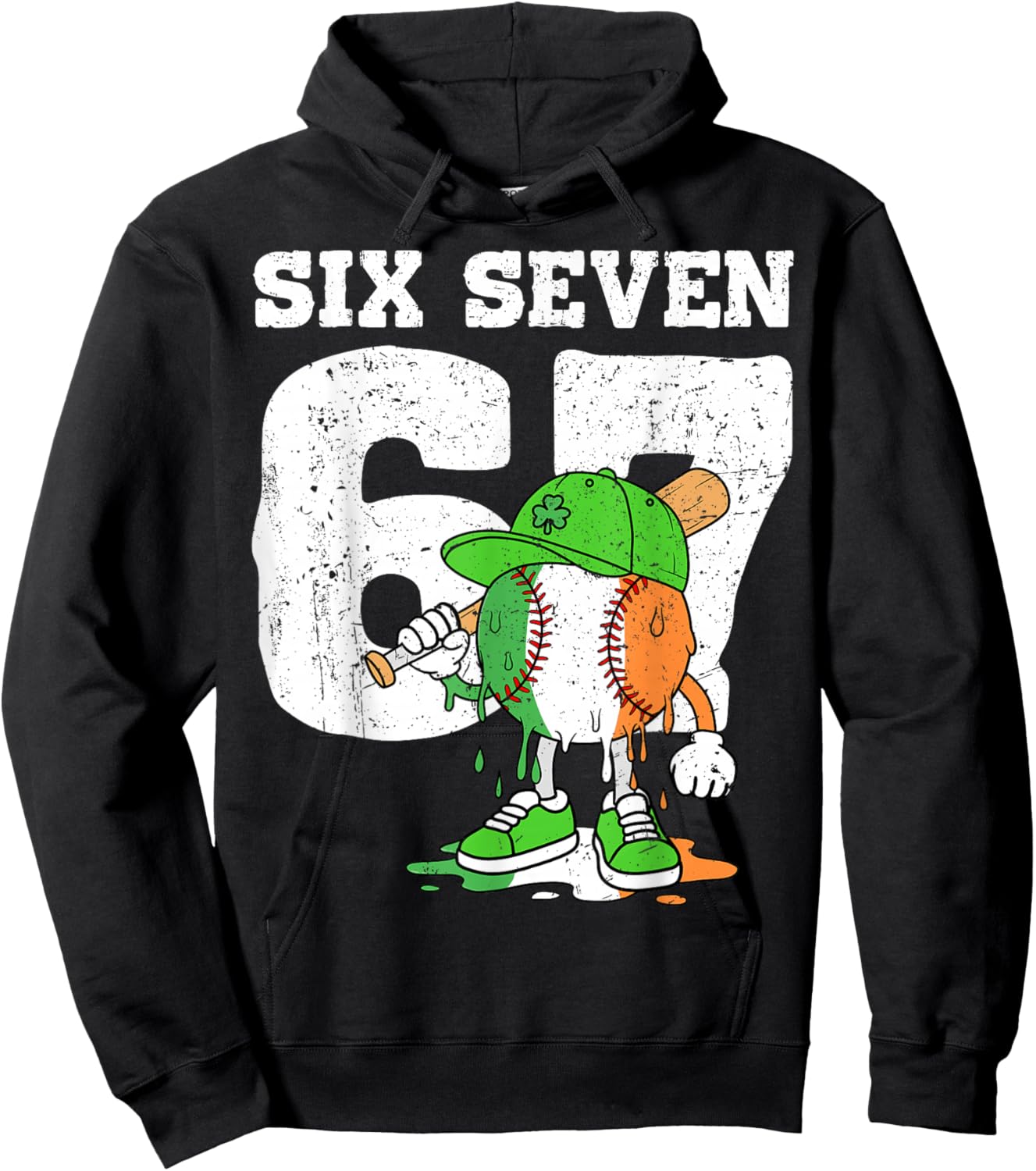 Boys St Patricks Day 67 Six Seven Baseball Ice Cream Drip Hoodie - Hoodie | Black