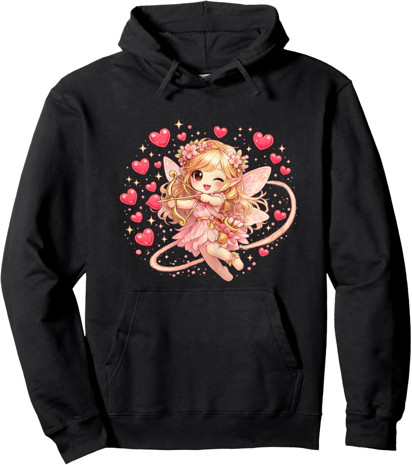 Cute Fairy Valentine Day Outfit Hearts Arrow Love for Girl Hoodie - Hoodie | Black