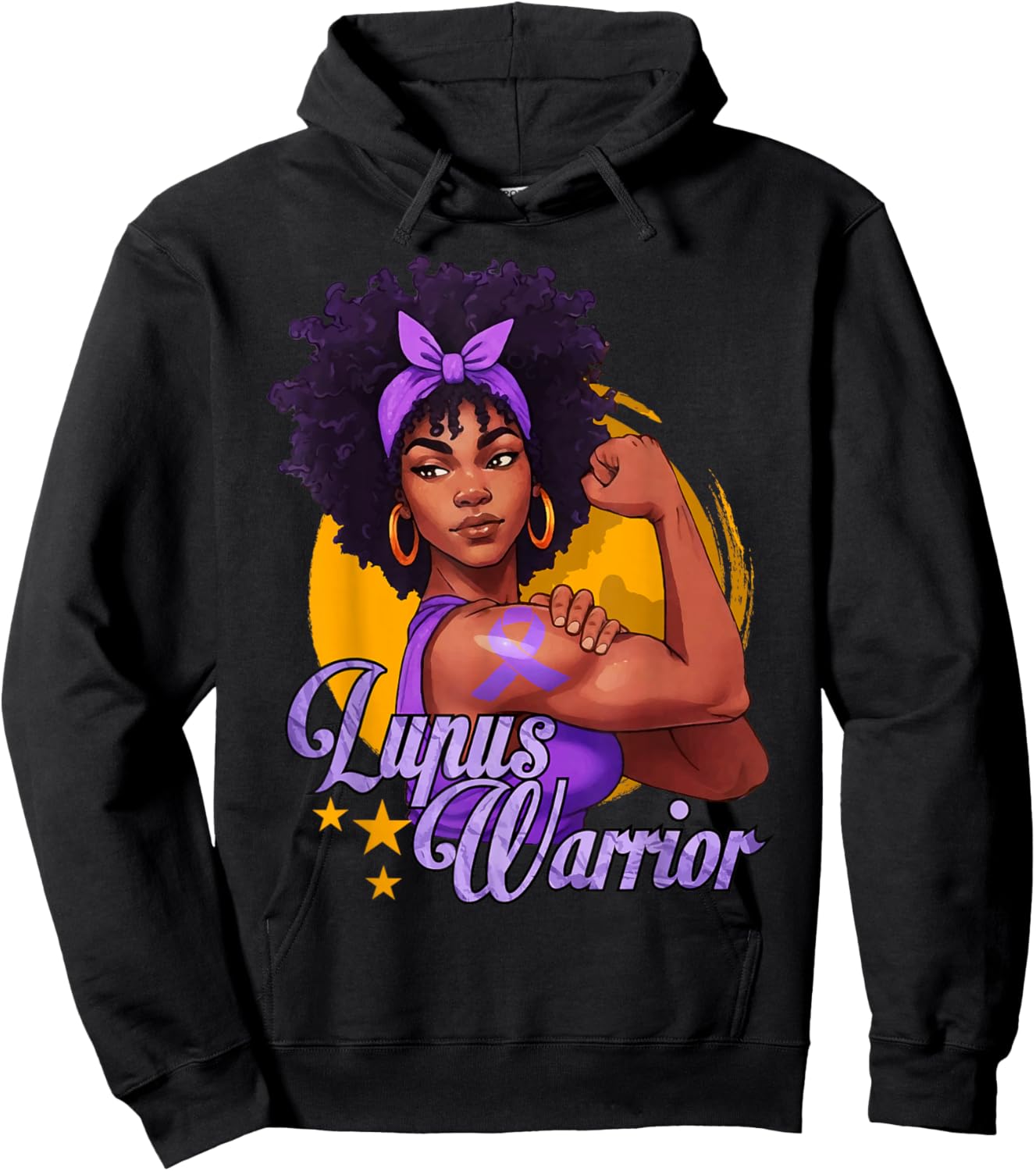 Lupus Warrior Afro Black Woman Wear Purple Ribbon Awareness Hoodie - Hoodie | Black