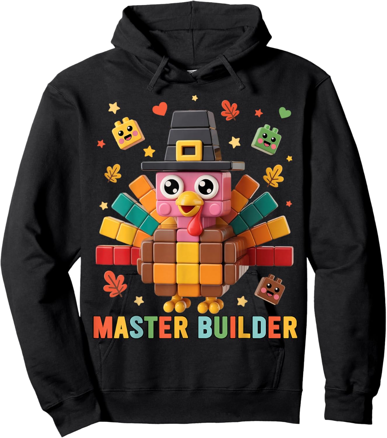 Thanksgiving Turkey Pilgrim Brick Building Blocks Builder Hoodie - Hoodie | Black