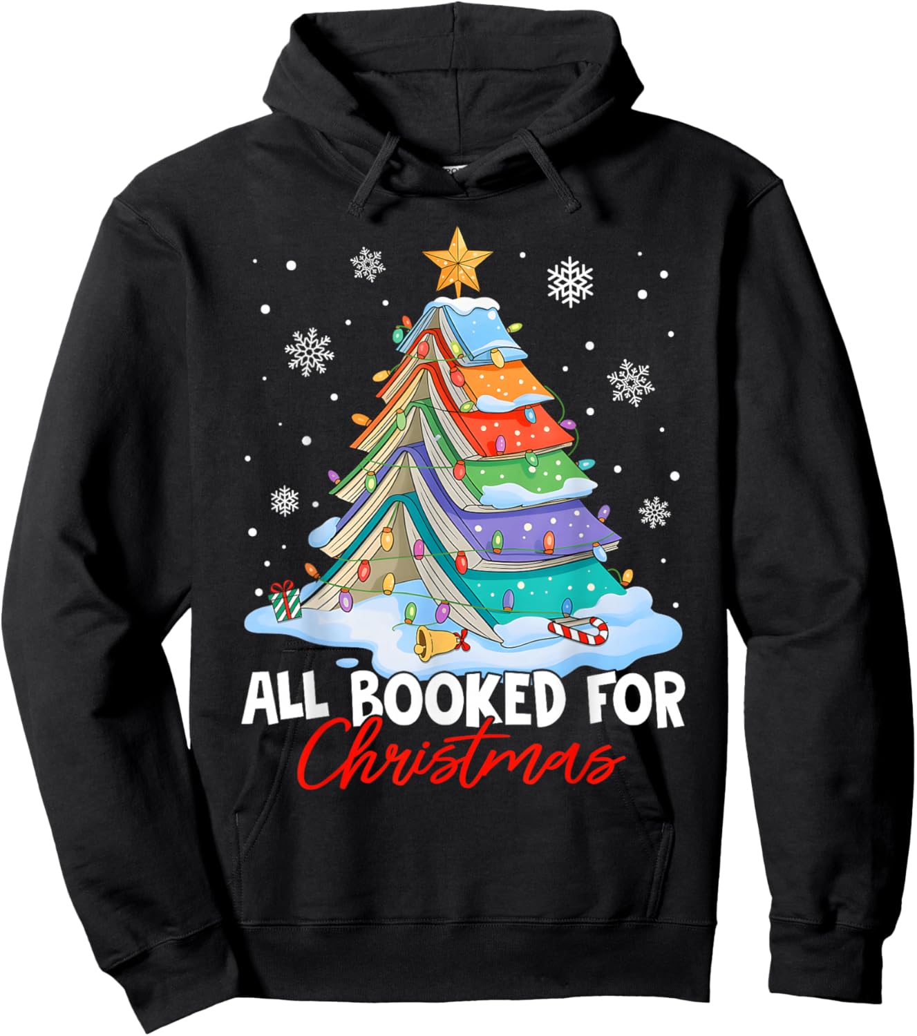 Funny All Booked for Christmas Book Tree Men Women Kids Hoodie - Hoodie | Black