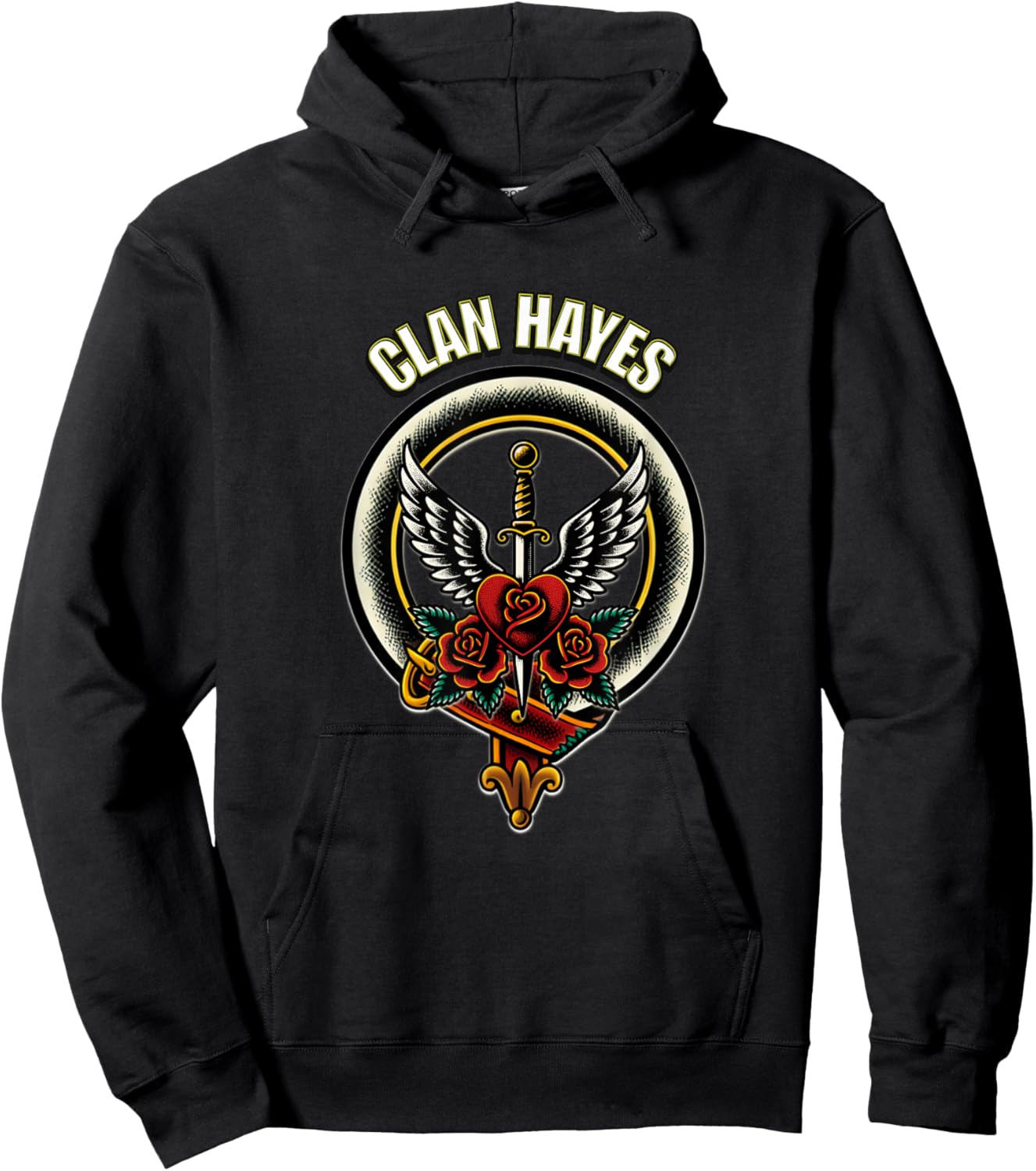 Clan Hayes Sword Heart Tattoo Style Design Hoodie - Hoodie | Black