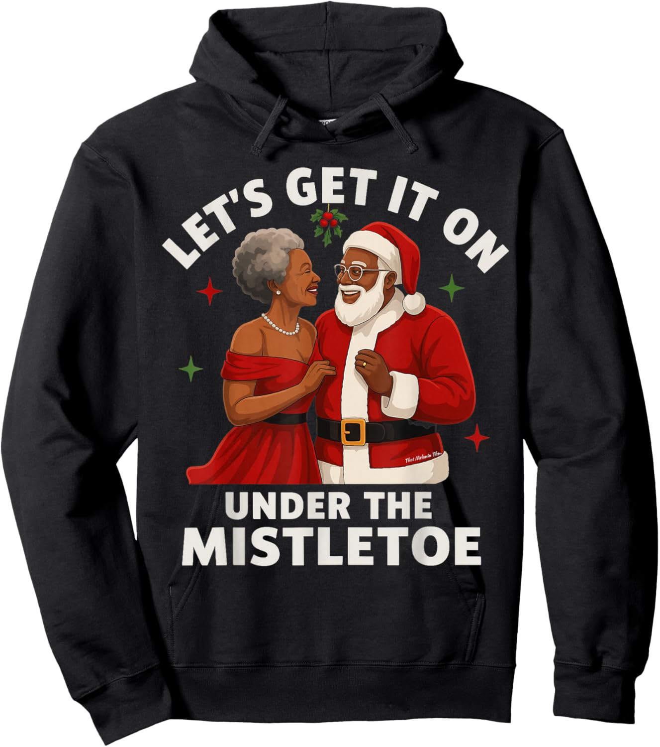 Afro Santa Family Black Couple Christmas Under The Mistletoe Hoodie - Hoodie | Black