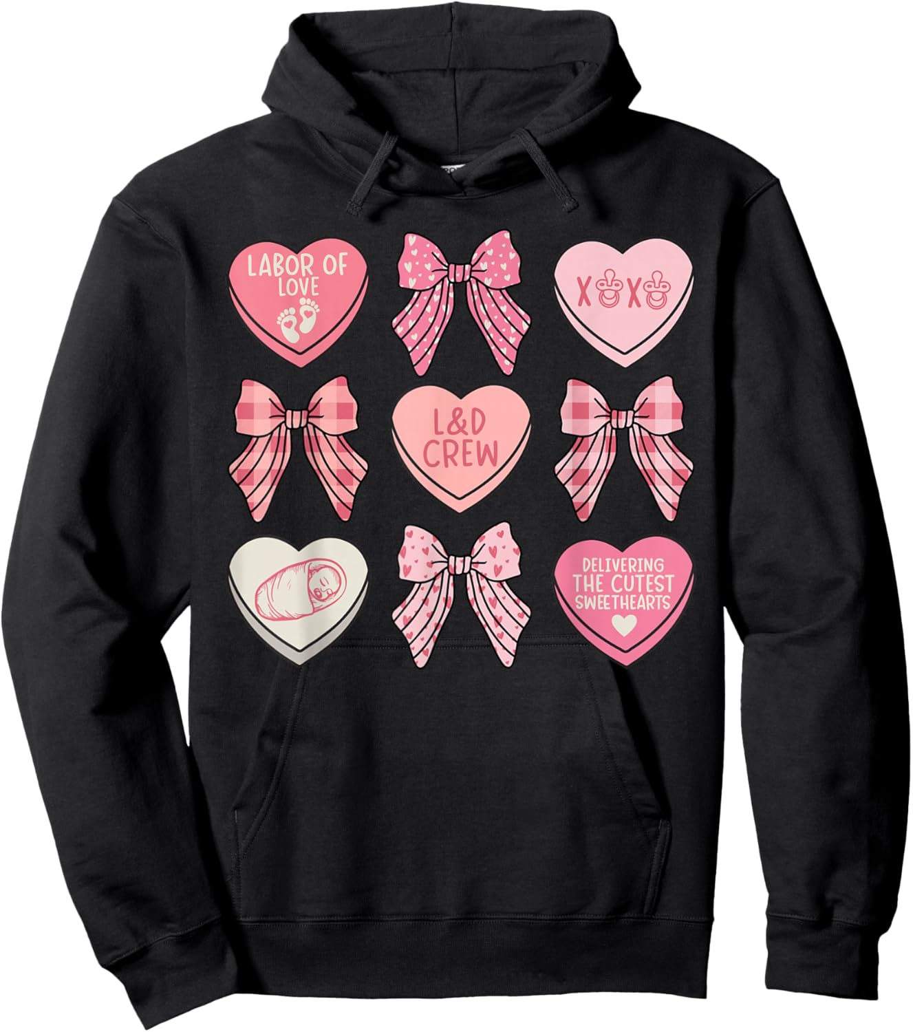 Labor and Delivery Nurse Valentine Hearts Coquette L&D Nurse Hoodie - Hoodie | Black