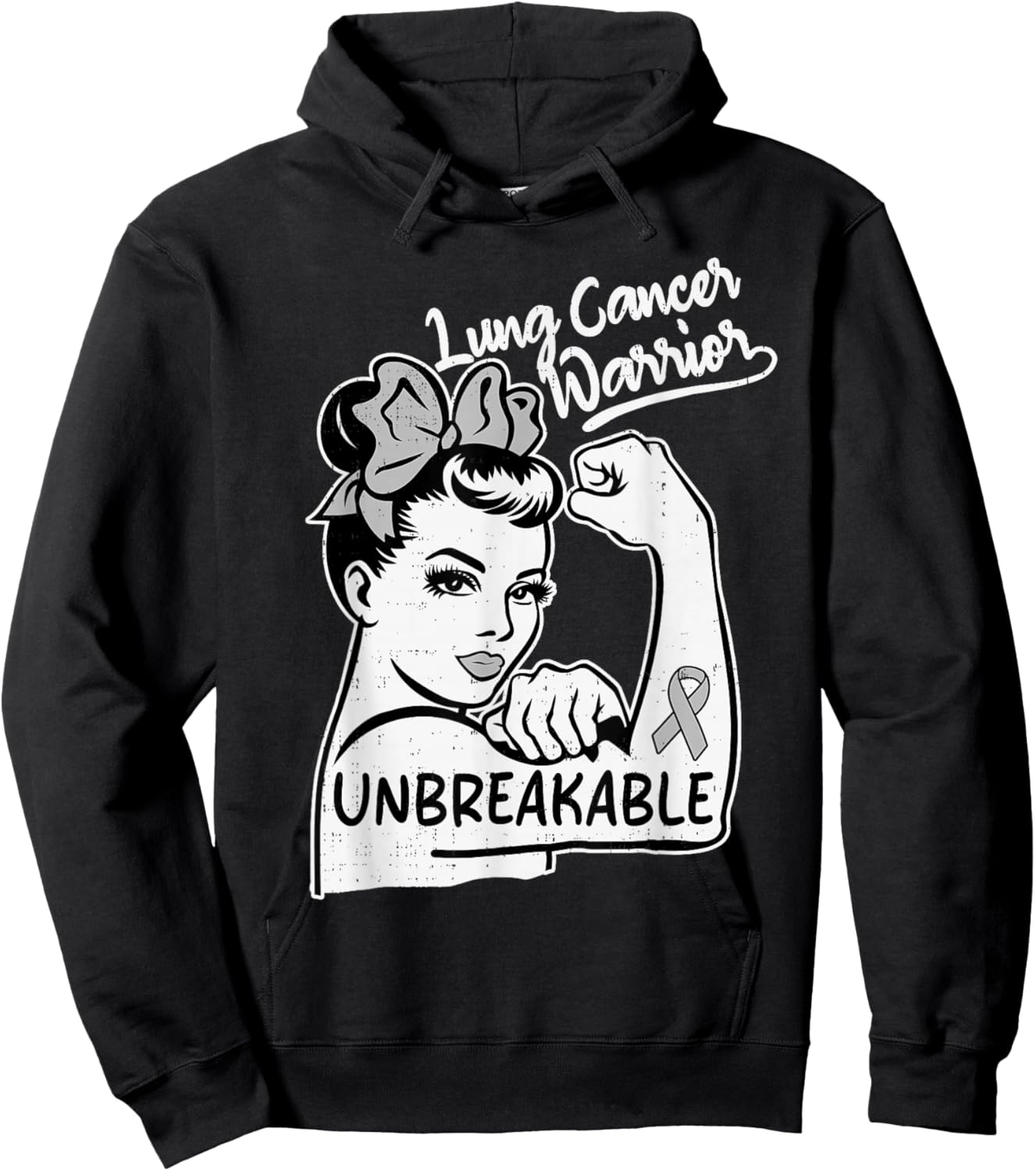 Lung Cancer Warrior Awareness Survivor White Ribbon Hoodie - Hoodie | Black