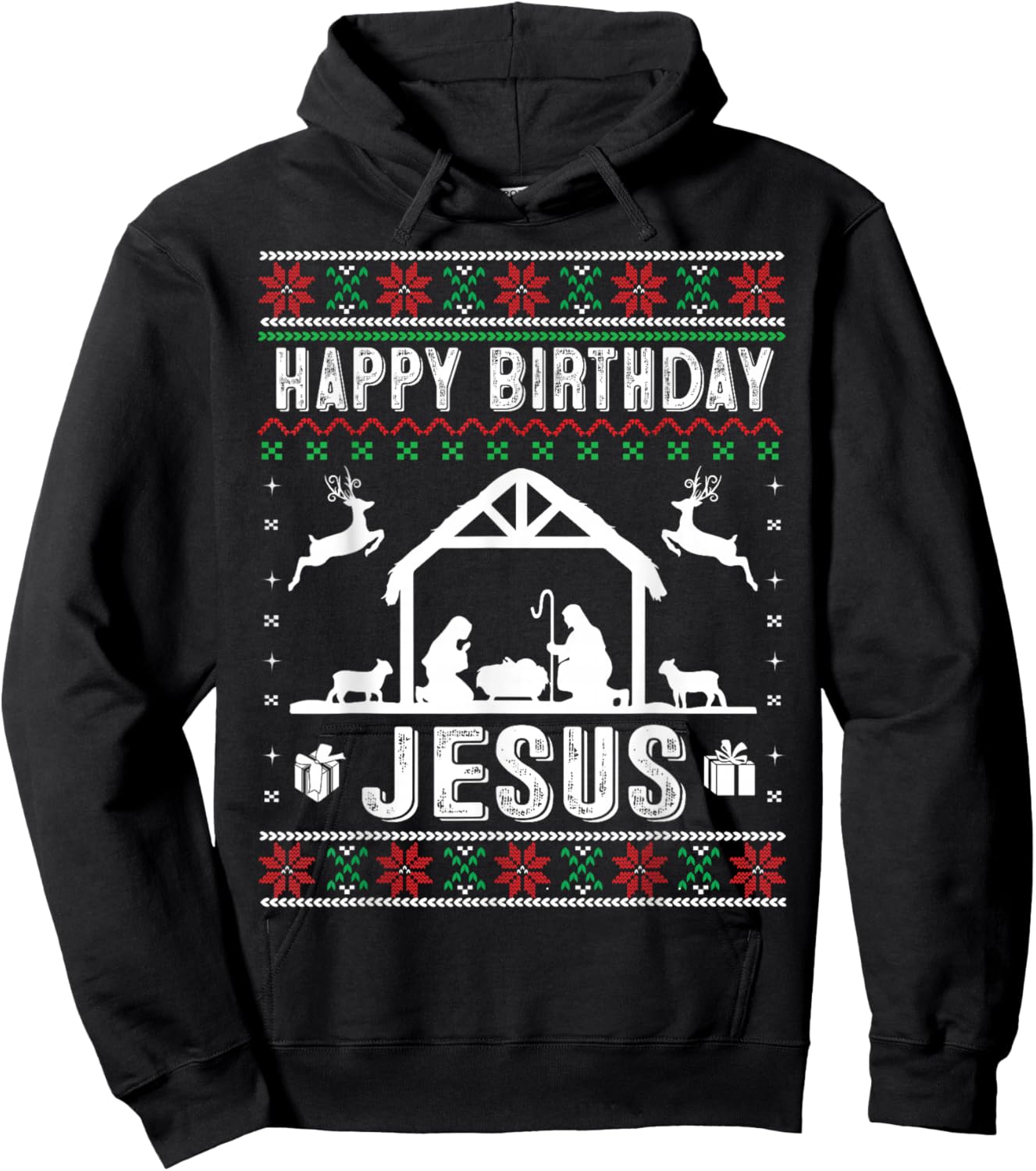 Happy Birthday Jesus Holiday Ugly Sweater Christmas Outfit Hoodie - Hoodie | Black