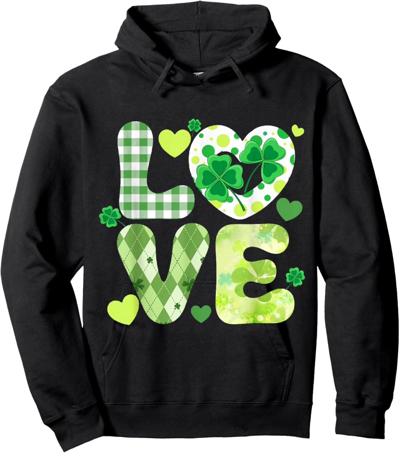 Love St Patrick Day Shamrock Clover Lucky Irish Girls Women Hoodie - Hoodie | Black