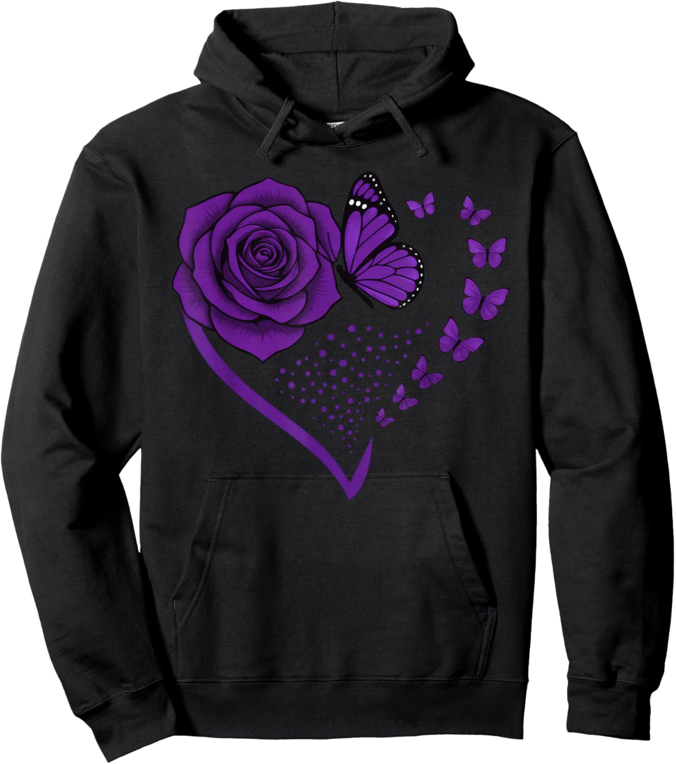 Rose Butterfly Heart Purple Flower Floral Hoodie - Hoodie | Black