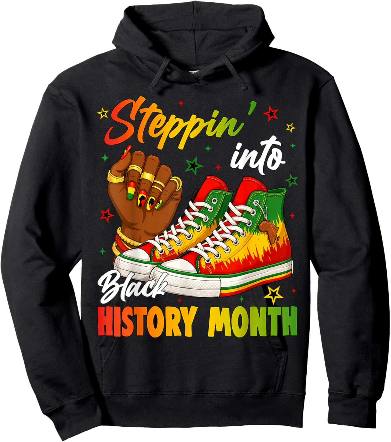 Steppin' Into Black History Month Black Sneakers Women Girls Hoodie - Hoodie | Black