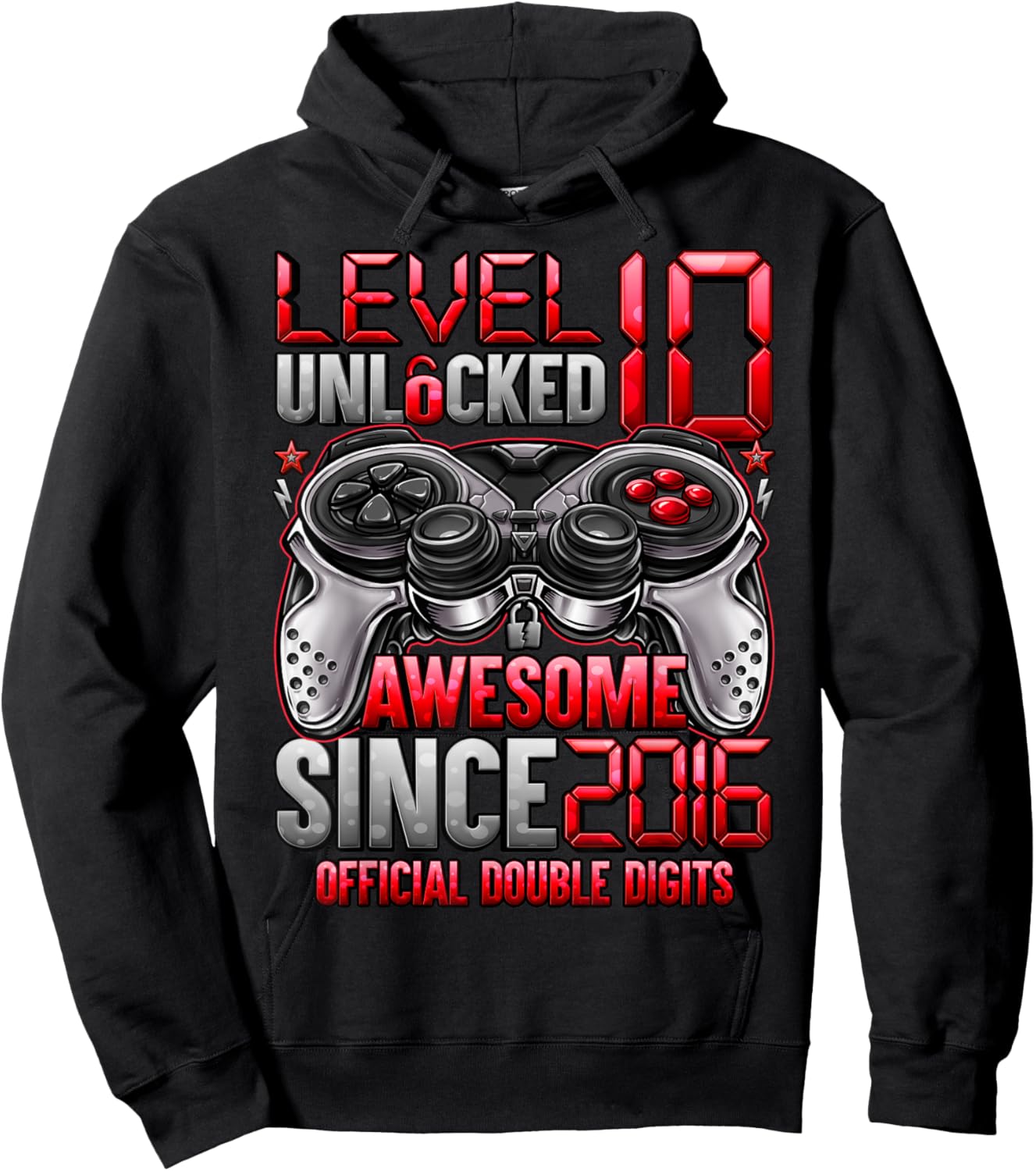 Official Double Digits Level 10 Unlocked 10th Birthday Boy Hoodie - Hoodie | Black