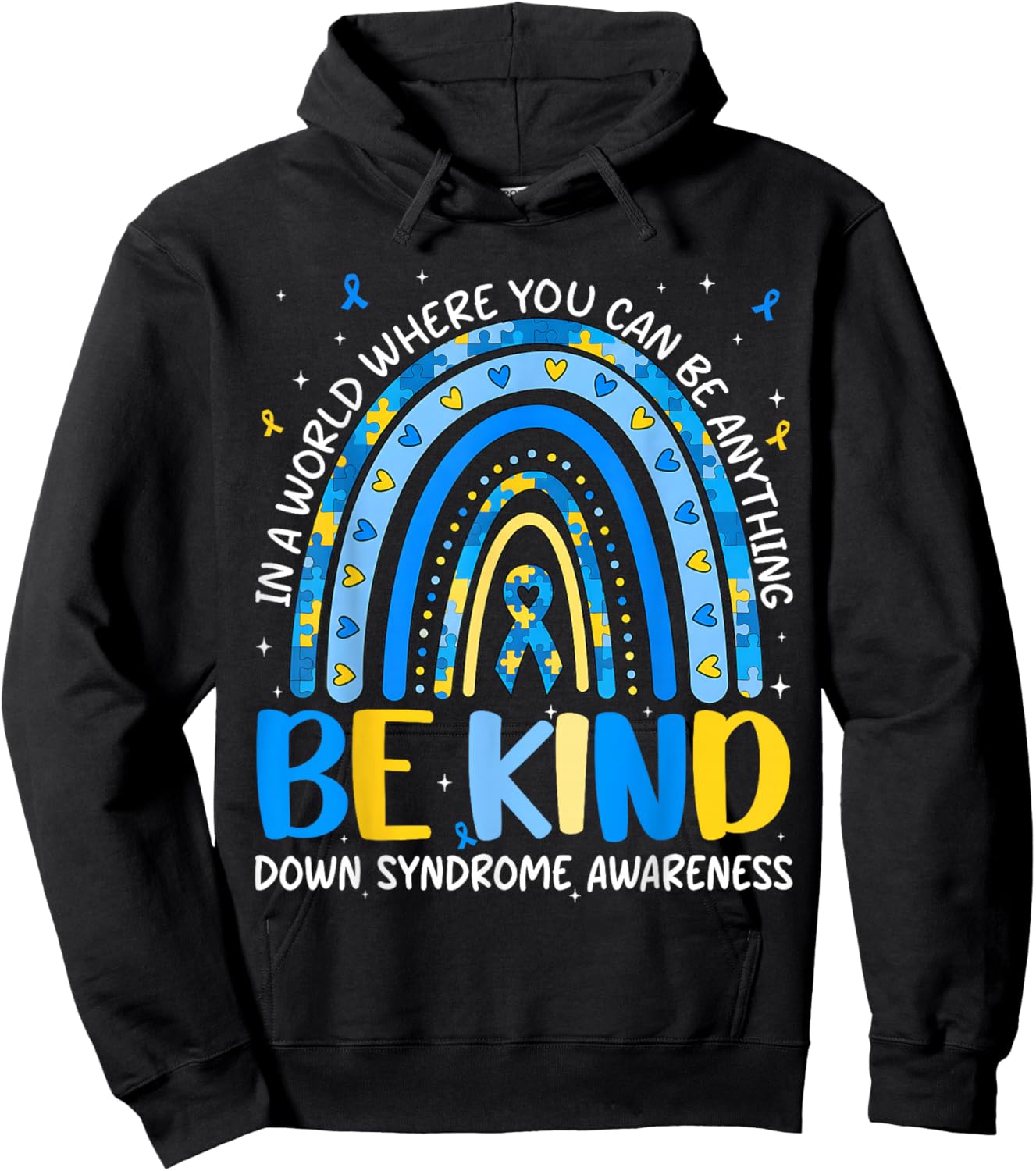 Be Kind Down Syndrome Awareness Peace Sign Men Women Kid Hoodie - Hoodie | Black