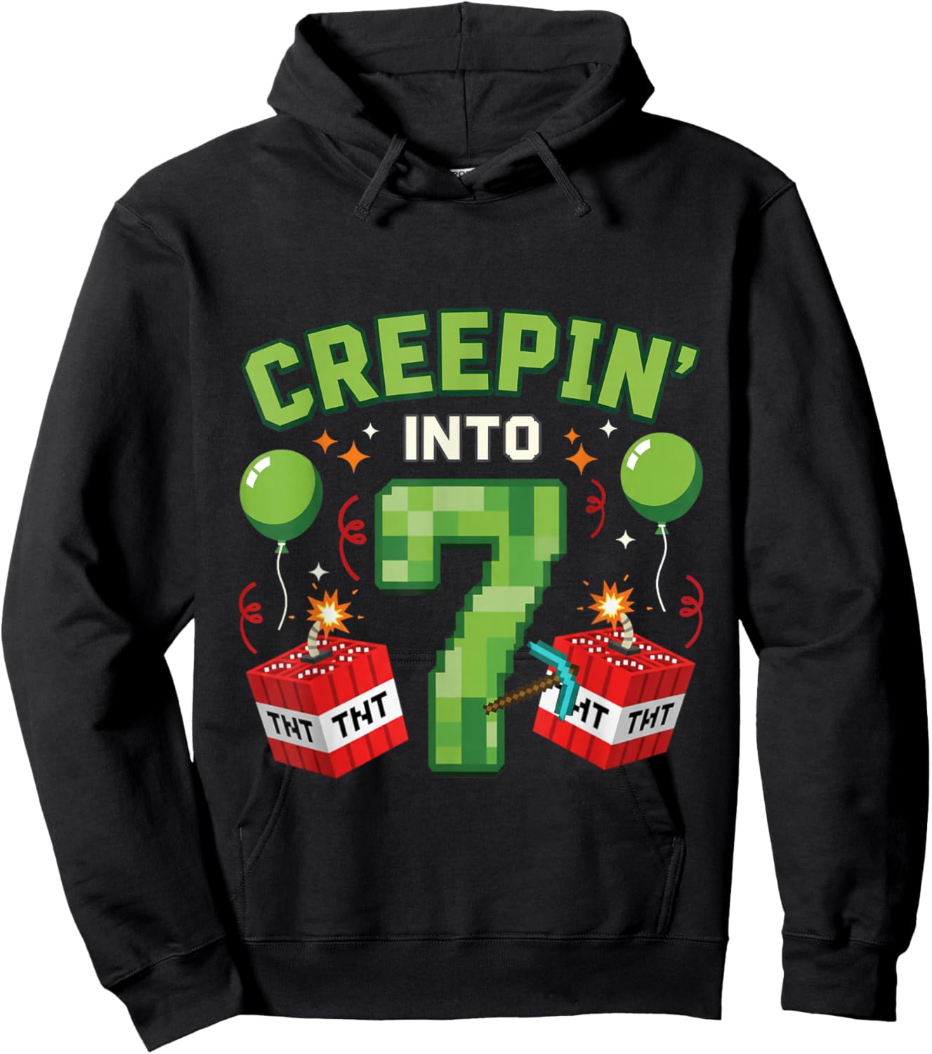 It's My 7th Birthday Boy Gamer Creepin’ Into 7 Gamer Pixel Hoodie - Hoodie | Black