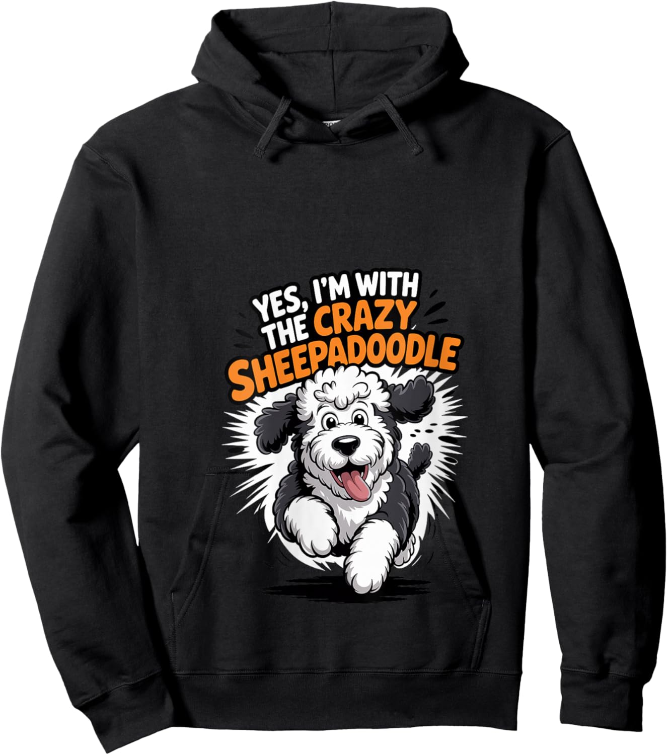 Women's Funny Cute Pet Dog Breed Yes I'm with The Crazy Sheepadoodle V-Neck Hoodie - Hoodie | Black