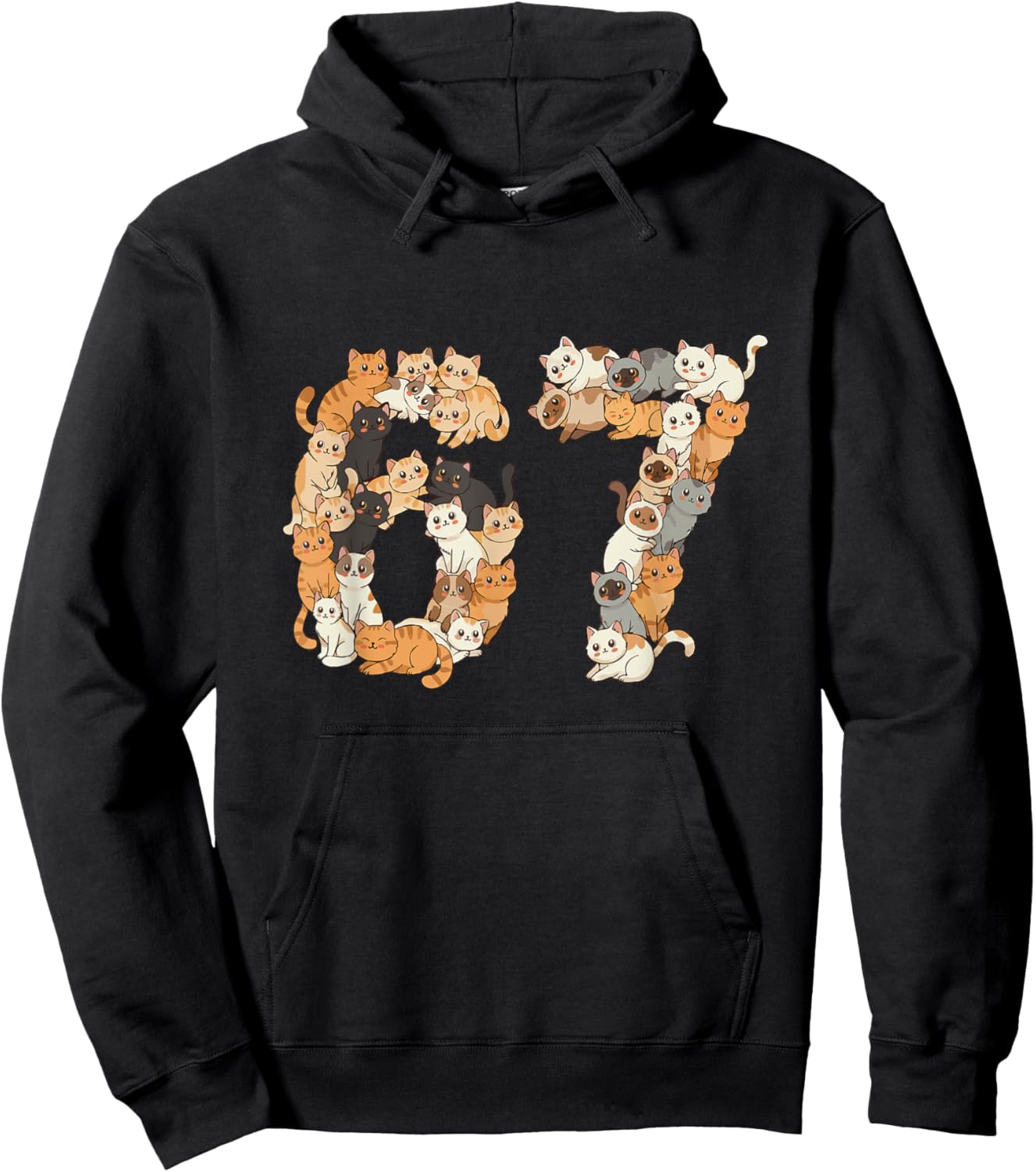 67 Shirt with Cats Meme Boys Girls Kittens 67 Cat Six Seven Hoodie - Hoodie | Black