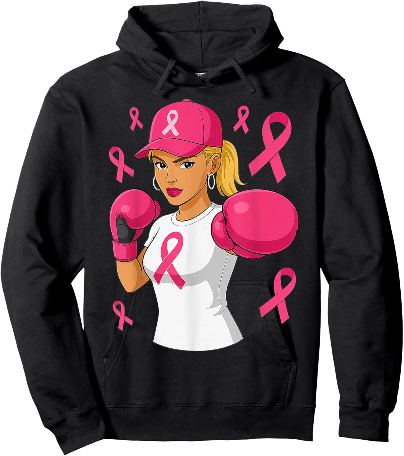 Breast Cancer Fighter Survivor Pink Ribbon Boxing Woman Hoodie - Hoodie | Black