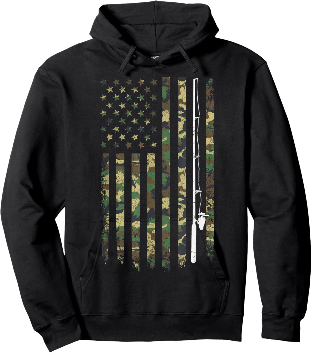 Fishing Camouflage US American Flag Bass Fish Fisherman Camo Hoodie - Hoodie | Black