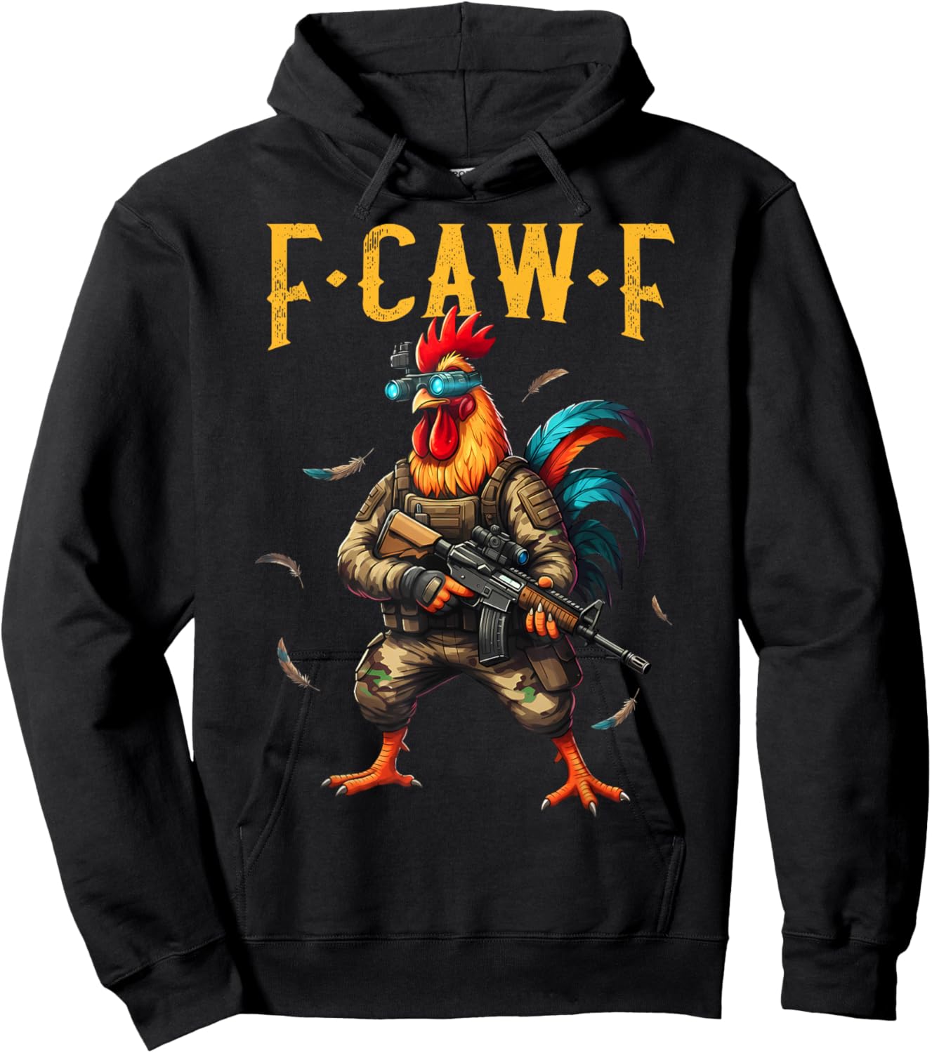 F-Caw-F Camo Chicken Tactical Rooster Military Funny Fcawf Hoodie - Hoodie | Black
