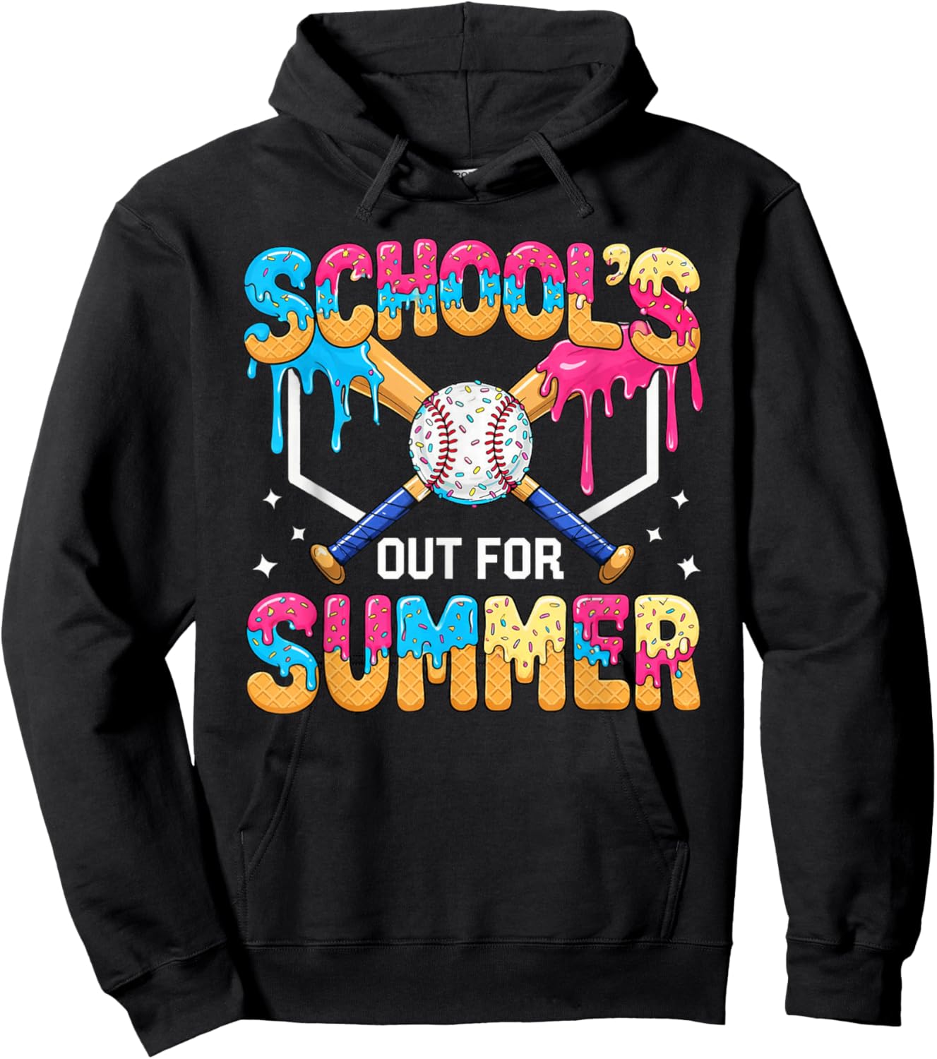 Last Day of School School's Out for Summer Baseball Drip Hoodie - Hoodie | Black