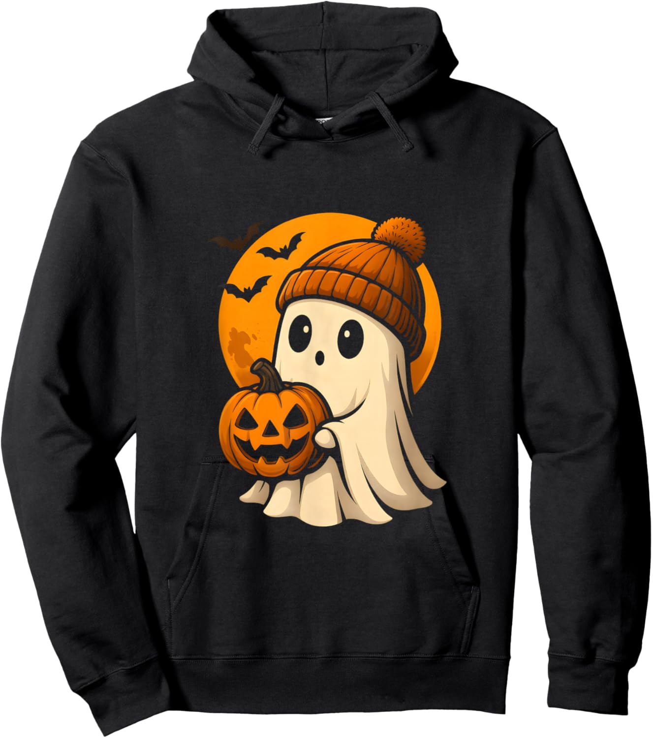 Cute Ghost with Pumpkin for Halloween Costume Party Spooky Hoodie - Hoodie | Black