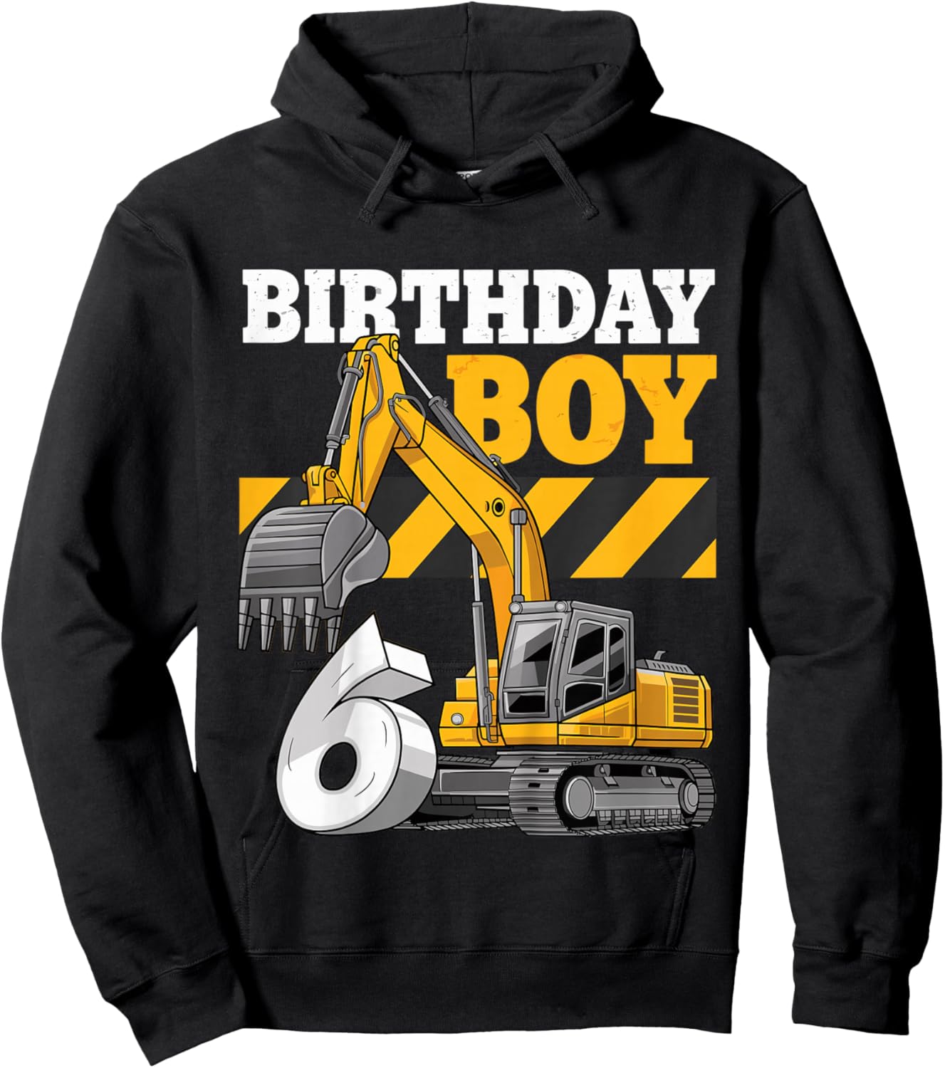 Kids 6 Year Construction Excavator 6nd Birthday Boy Hoodie - Hoodie | Black