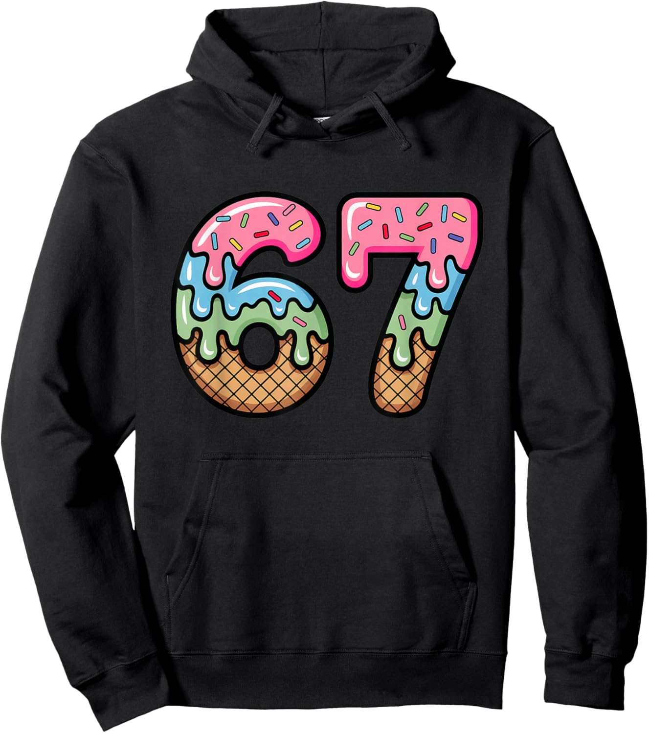 Ice Cream Drip Meme Funny Six Seven 67 Present Hoodie - Hoodie | Black