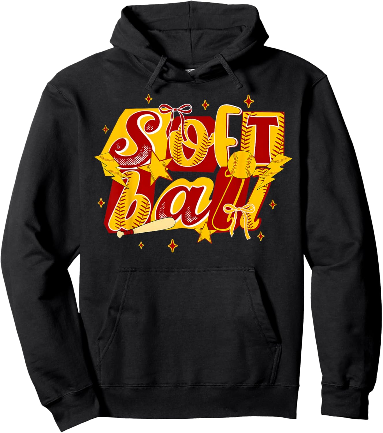 Softball Season Game Day Coquette Bow Retro Girl Women Hoodie - Hoodie | Black