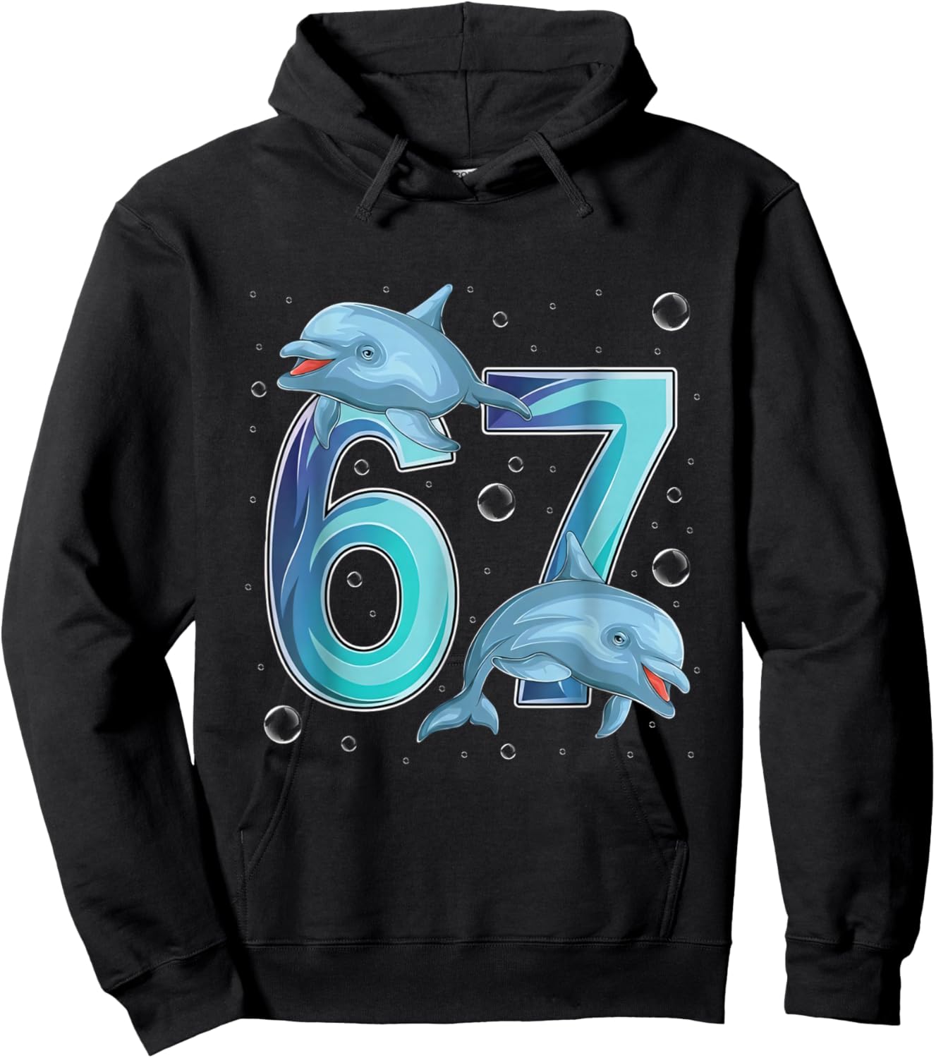 Dolphins 6 7 Six Seven Funny Birthday Under The Sea Design Hoodie - Hoodie | Black