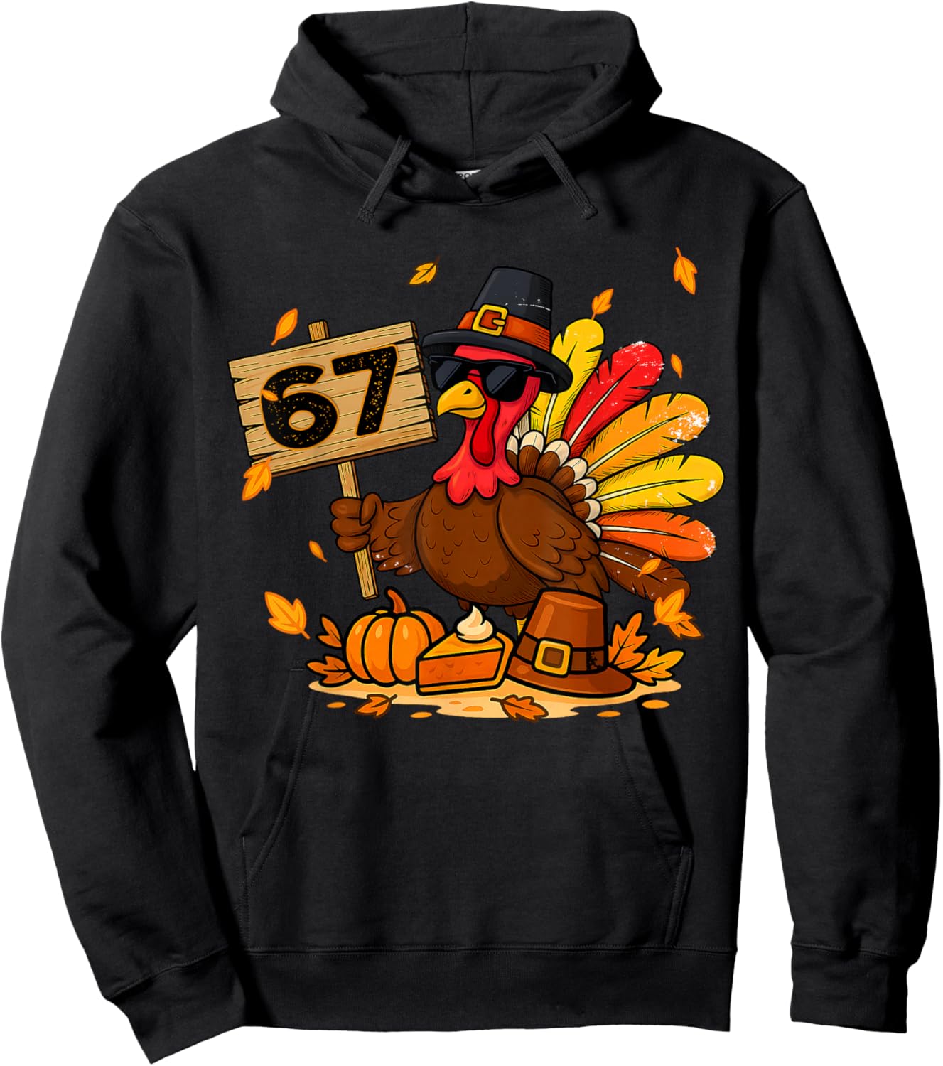 Funny Six Seven 6 7 Meme Turkey Thanksgiving Boy Girl Kids Hoodie - Hoodie | Black