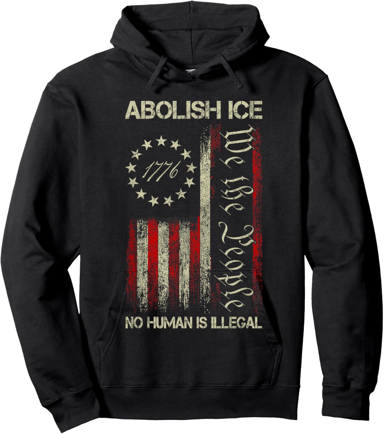 Vintage Abolish ICE No Human is Illegal US Flag Men Women Hoodie - Hoodie | Black