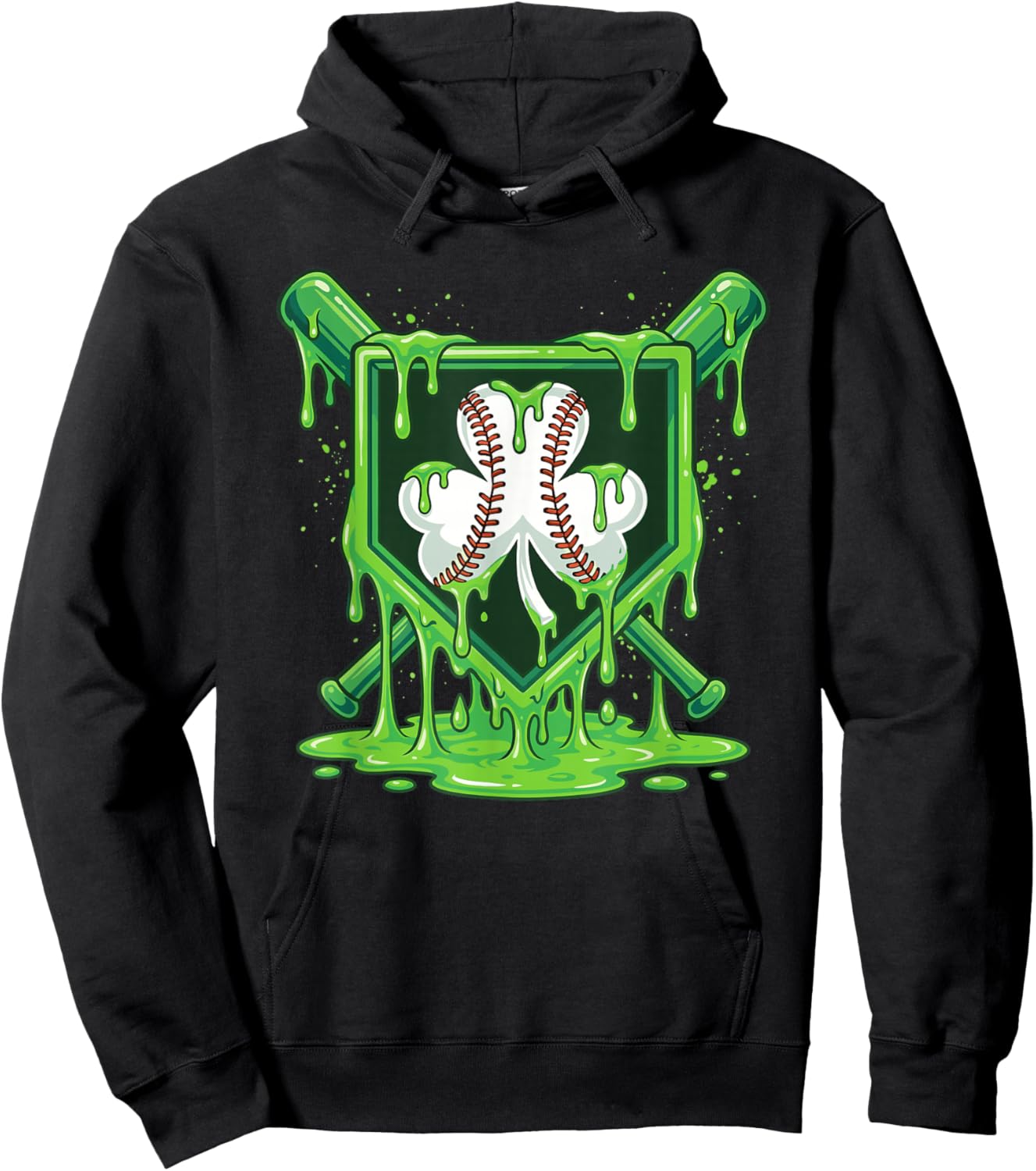 St Patrick Day Baseball Drip Ice Cream Baseball Shamrock Men Hoodie - Hoodie | Black
