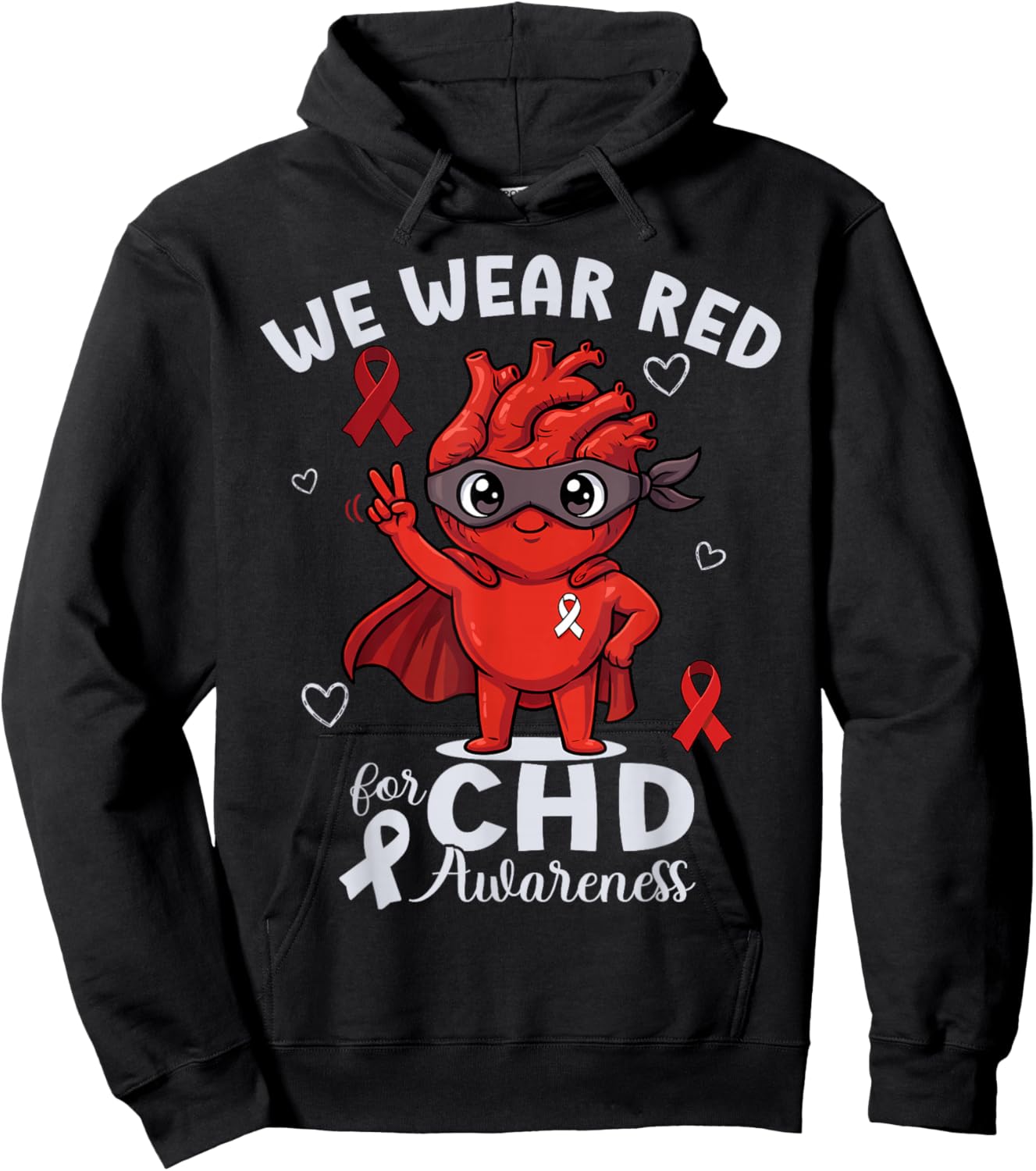 We Wear Red CHD Awareness Week Heart Disease Month Hoodie - Hoodie | Black