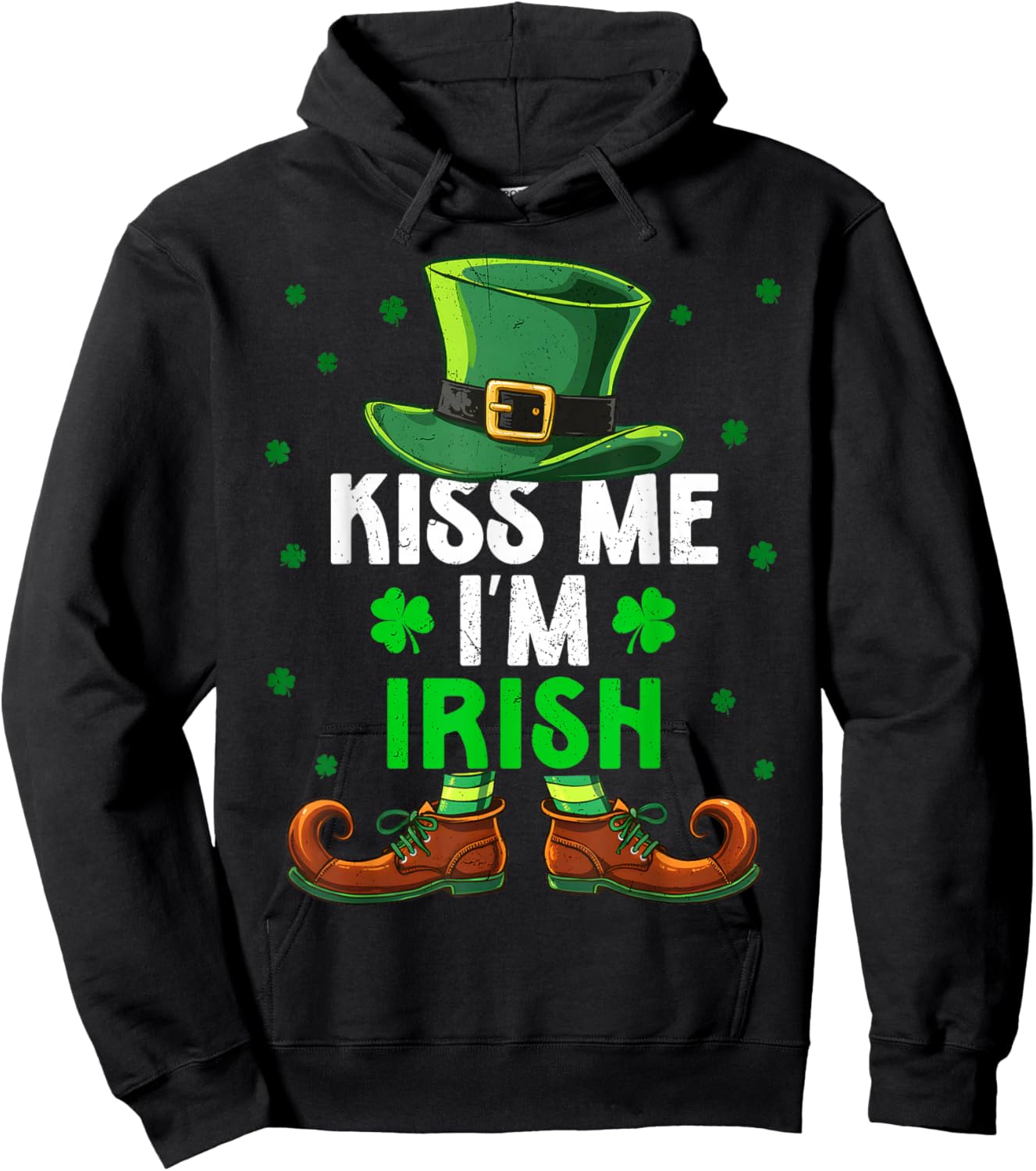 Vintage Funny Kiss Me Im Irish Shamrock St Patrick Men Women Hoodie - Hoodie | Black