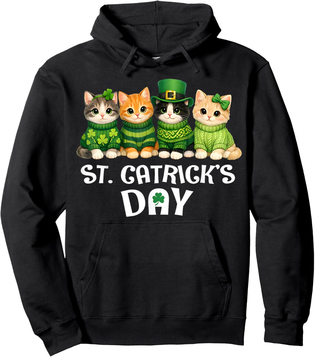 Cute Catricks St Patricks Day Cats Saint Women Girls Kids Hoodie - Hoodie | Black