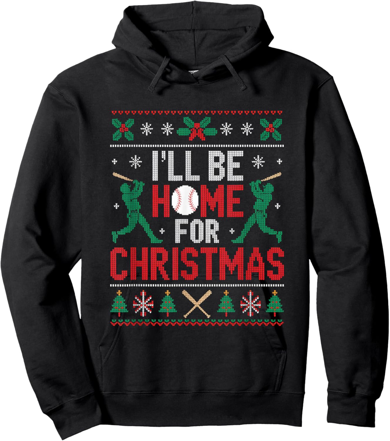 I’ll Be Home for Christmas Baseball Ugly Sweater Art Hoodie - Hoodie | Black