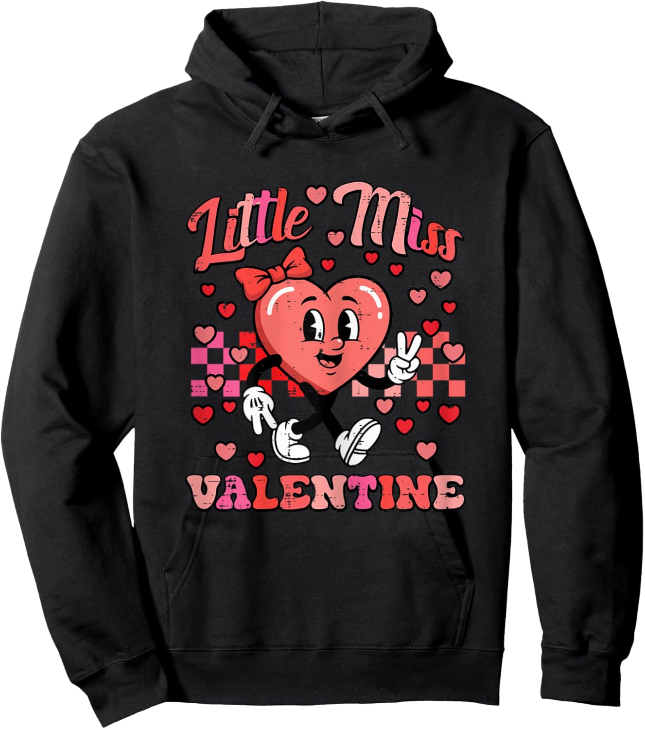 Little Miss Valentine Heart Valentines Day Girl Kids Toddler Hoodie - Hoodie | Black