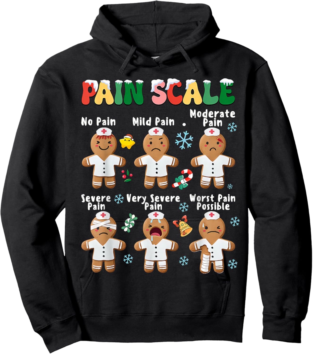 Pain Scale Funny Gingerbread Man Christmas Nurse Holiday Hoodie - Hoodie | Black