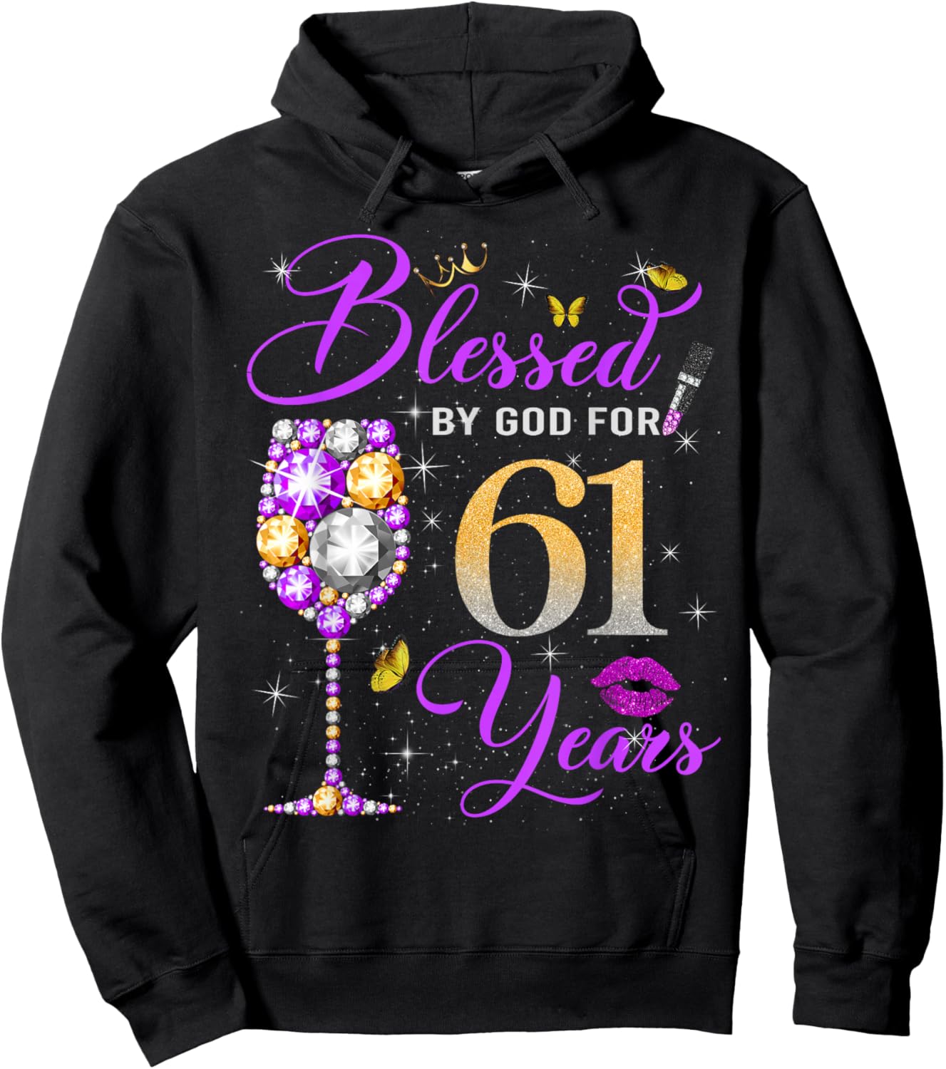 Blessed by God for 61 Years Old Women 61st Birthday Queen Hoodie - Hoodie | Black