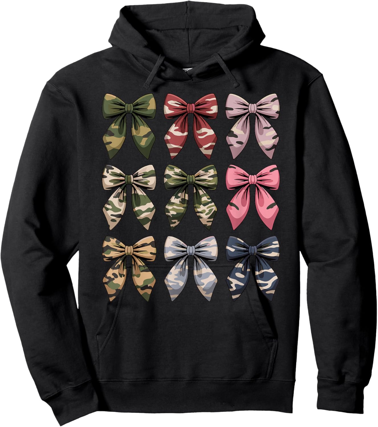 Camouflage Old Camo Bow Cute Country Hunting Women Girl Hoodie - Hoodie | Black