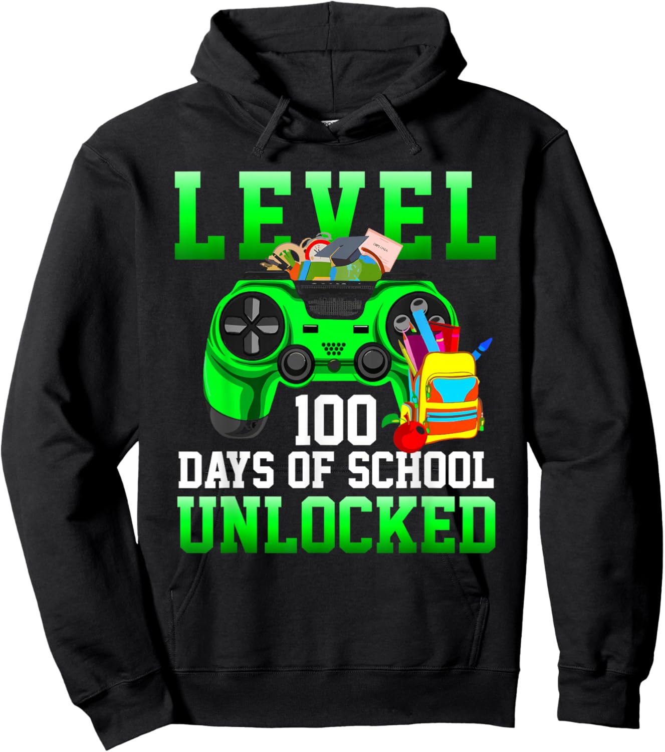 Level 100 Days of School Unlocked Boys Gamers Video Games Hoodie - Hoodie | Black