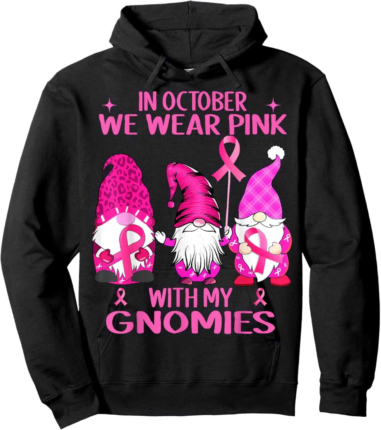 in October We Wear Pink with My Gnomies Breast Cancer Women Hoodie - Hoodie | Black