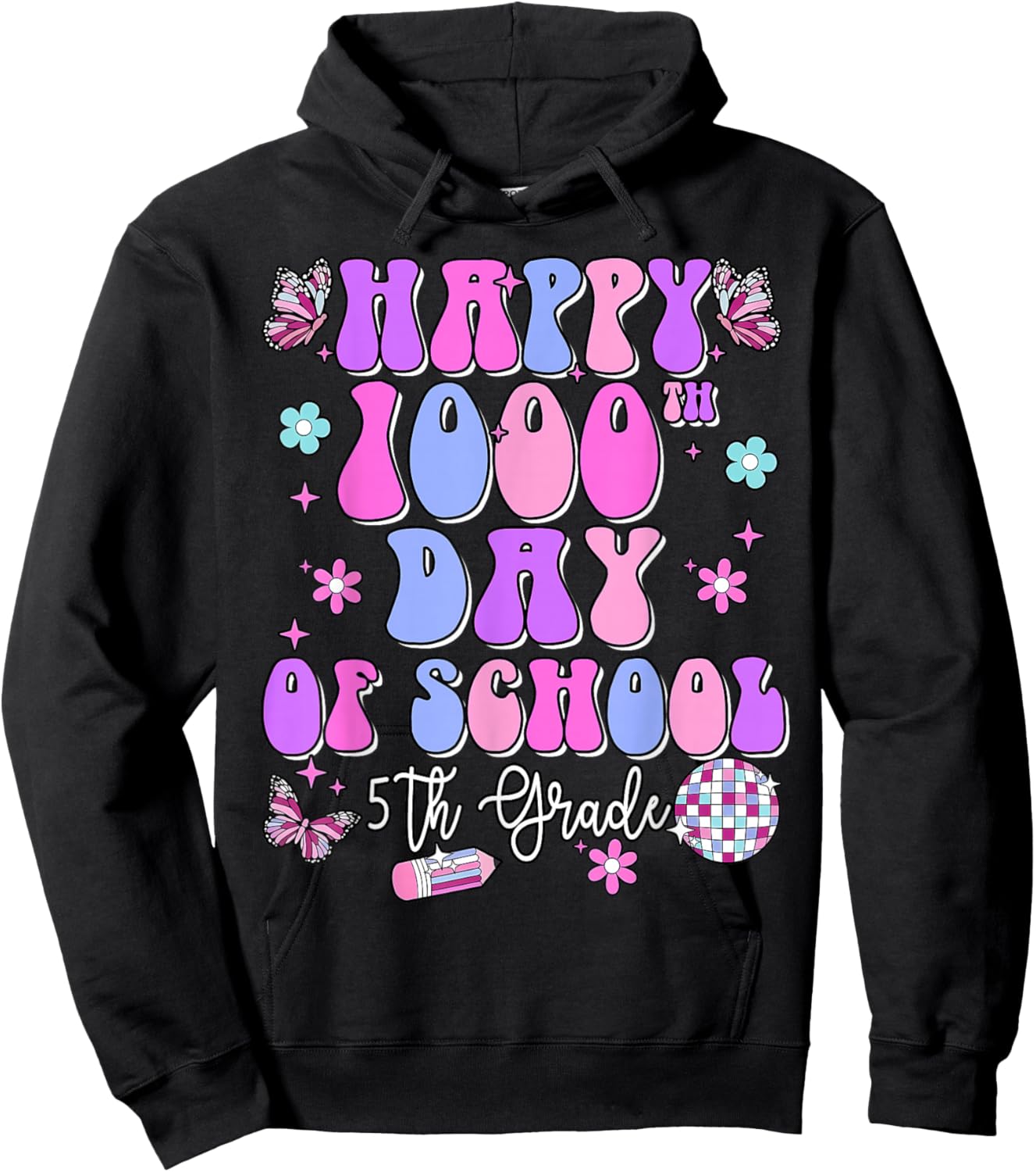 Happy 1000th Day of School Retro Disco 5th Grade Teacher Kid Hoodie - Hoodie | Black