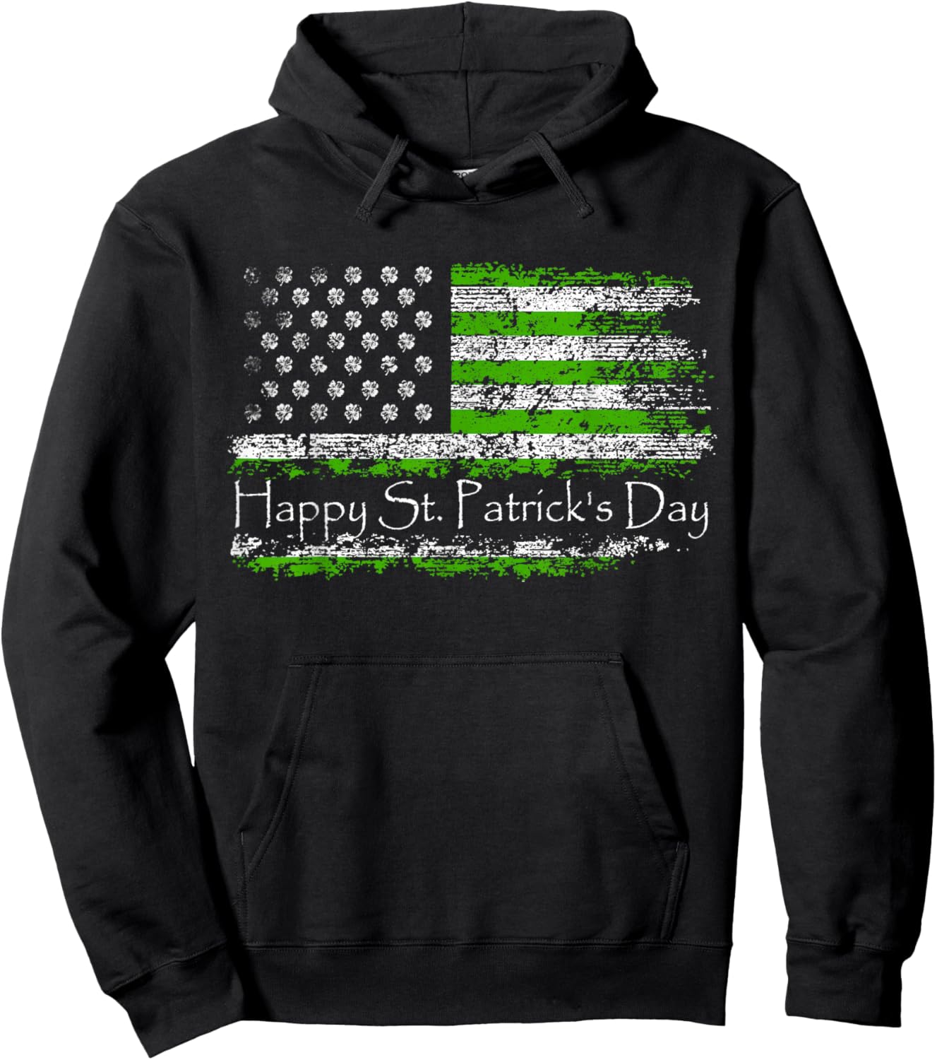 Retro Happy St. Patrick's Day US American Flag Shamrock Hoodie - Hoodie | Black