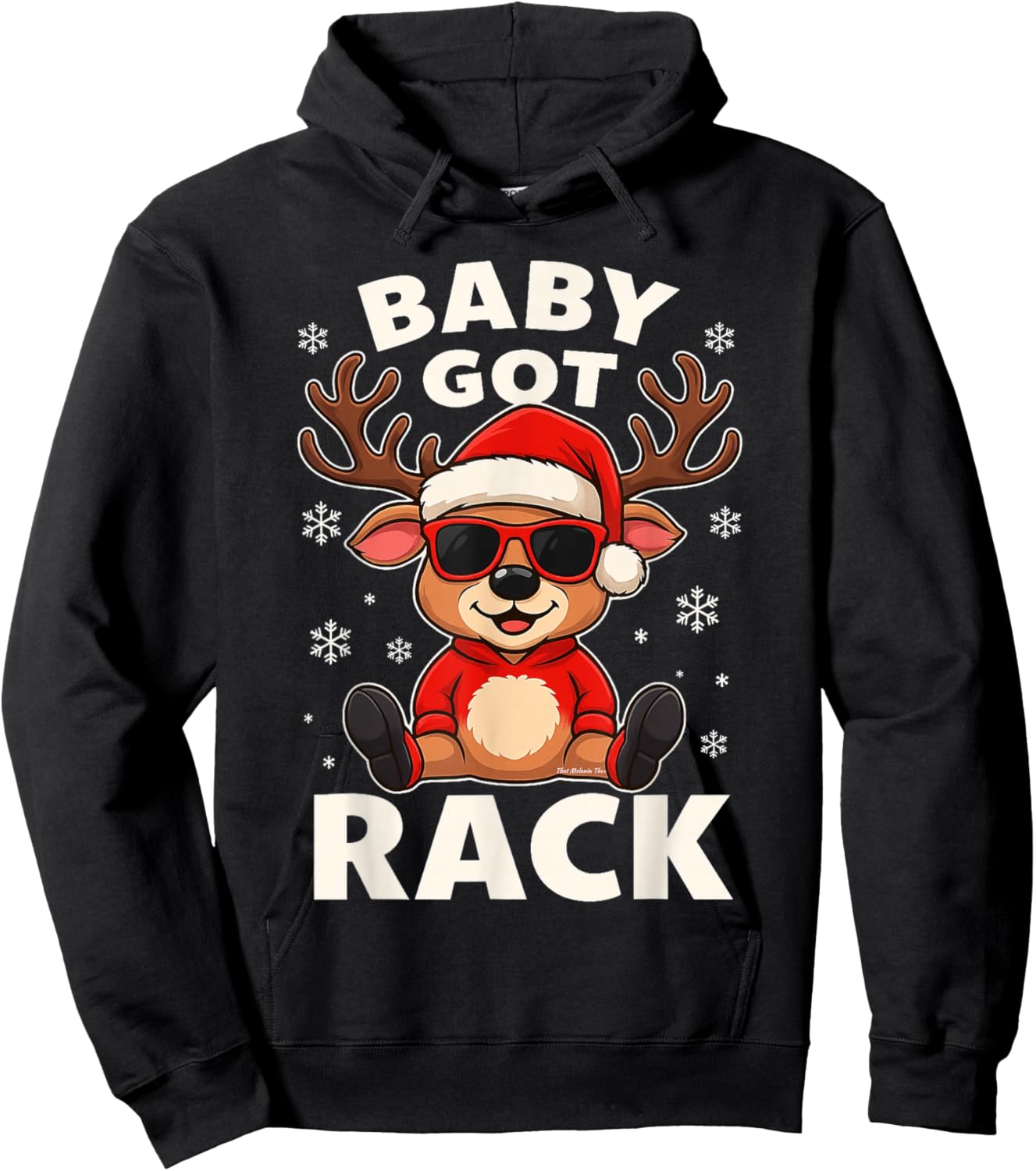 Baby Got Rack Cool Reindeer Funny Christmas Pun Hat Shades Hoodie - Hoodie | Black