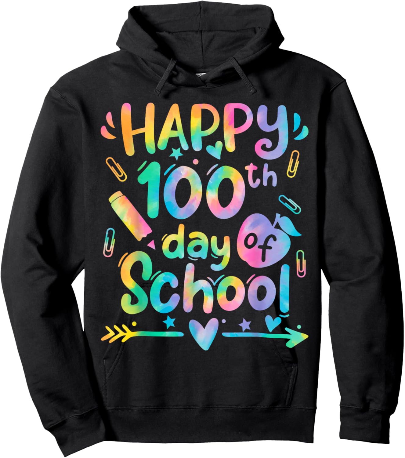Happy 100th Day of School Teacher Student Tie Dye 100 Days Hoodie - Hoodie | Black