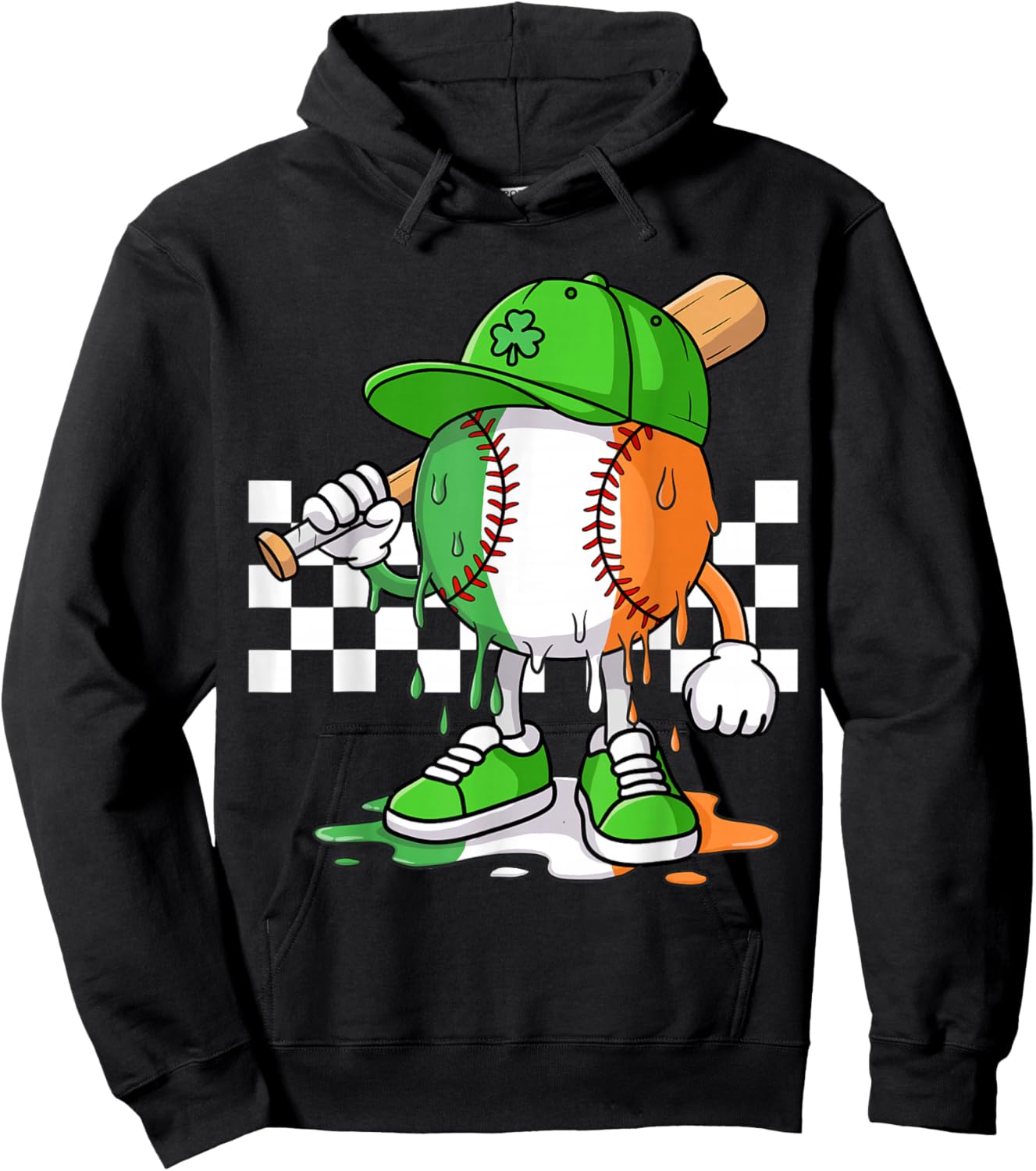Boys St Patricks Day Irish Flag Kids Baseball Ice Cream Drip Hoodie - Hoodie | Black