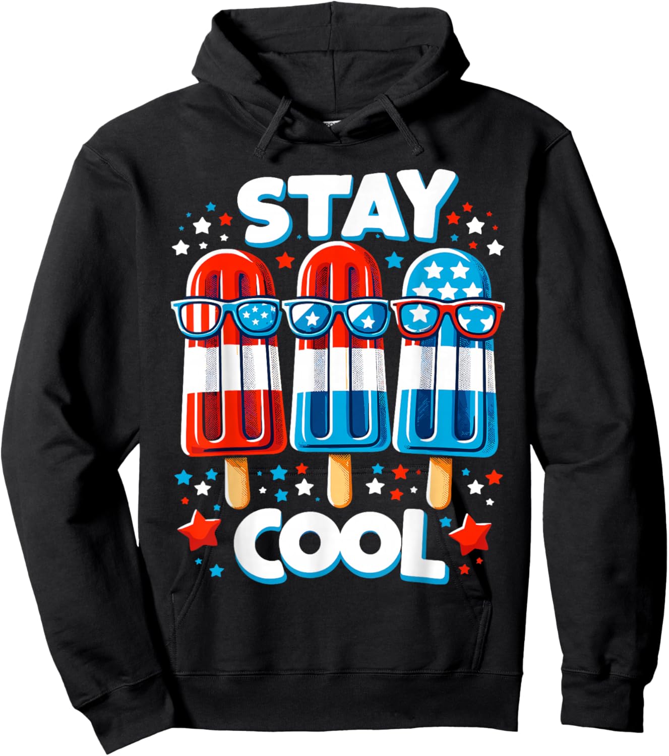 Stay Cool 4th July Boys Popsicle USA Flag American Hoodie - Hoodie | Black