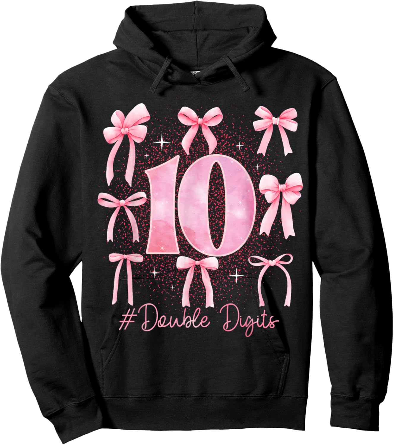 Double Digits Birthday Girl 10th Birthday Coquette Bow Pink Hoodie - Hoodie | Black