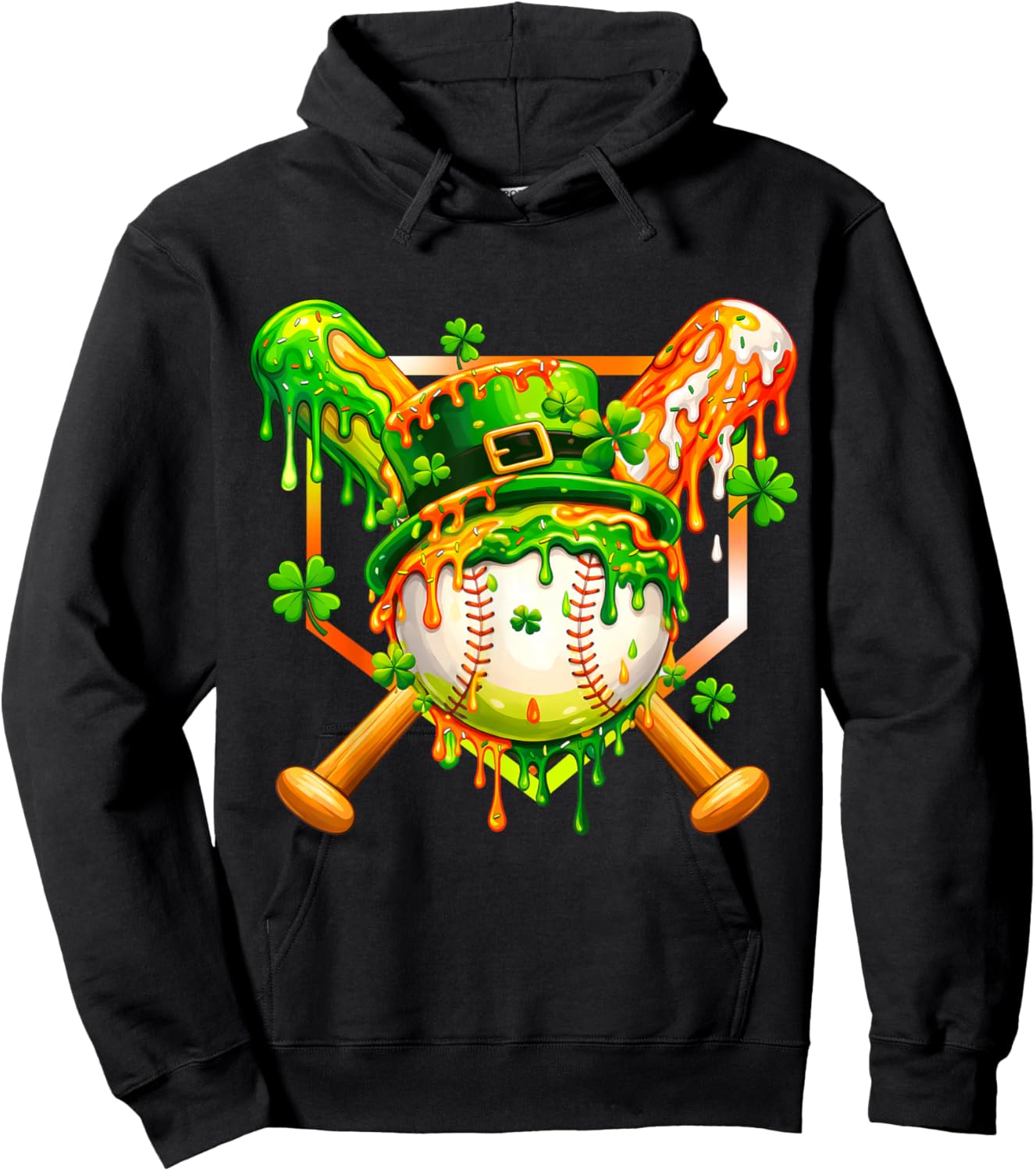 Kids St Patricks Day Baseball Drip Ice Cream Boys Shamrock Hoodie - Hoodie | Black